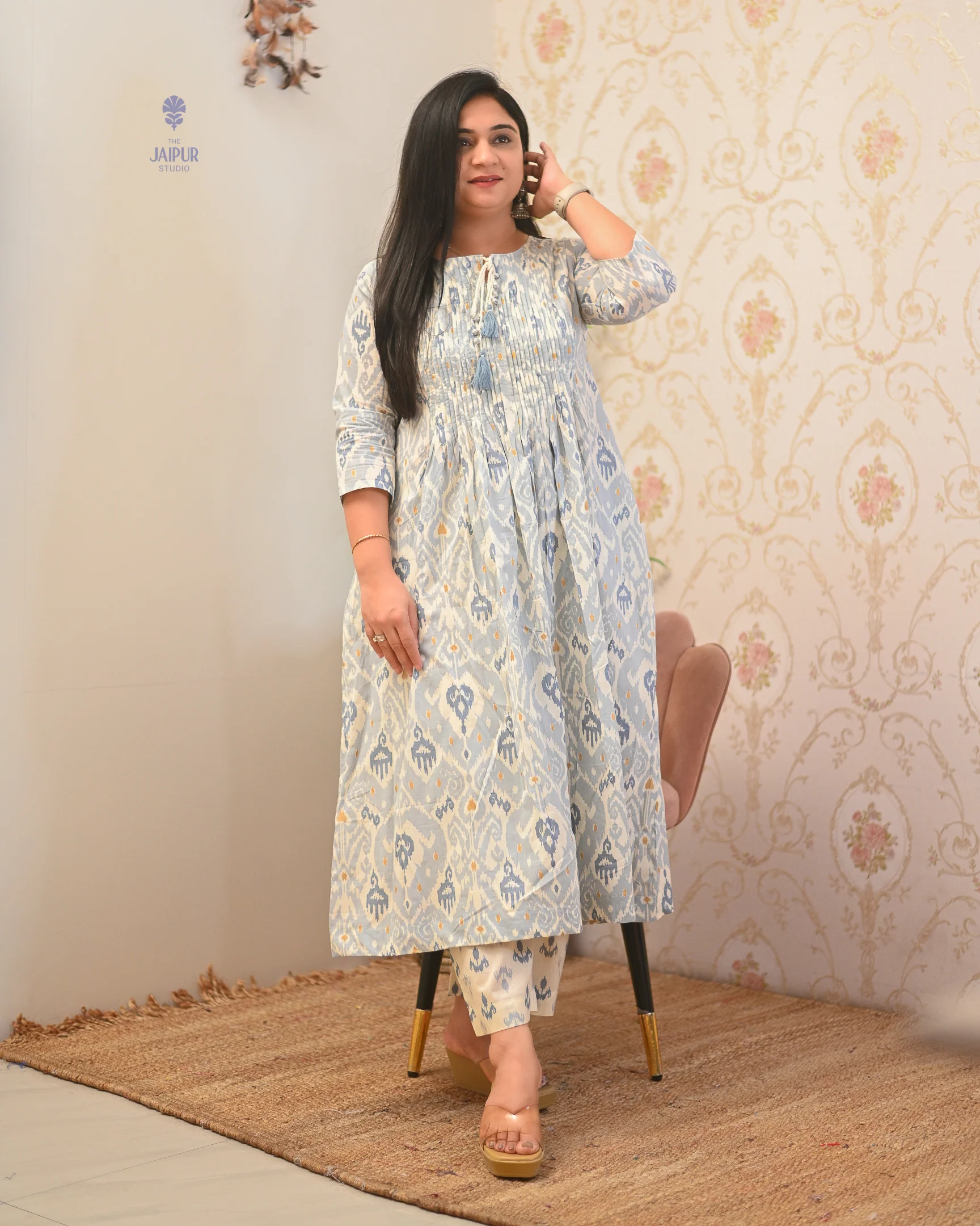 Aamina Cotton Ikkat Flaired Coord set - Image 3