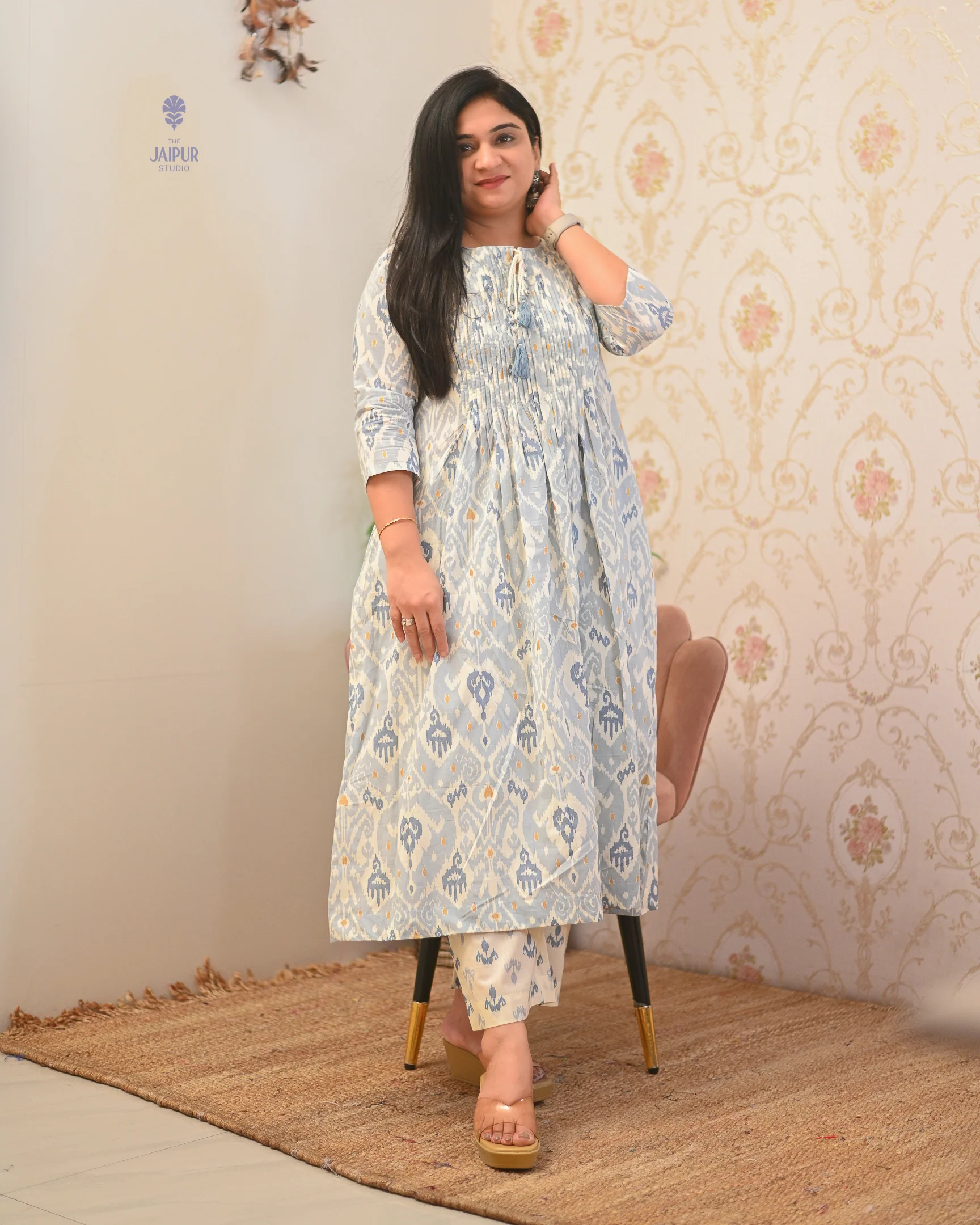 Aamina Cotton Ikkat Flaired Coord set - Image 4