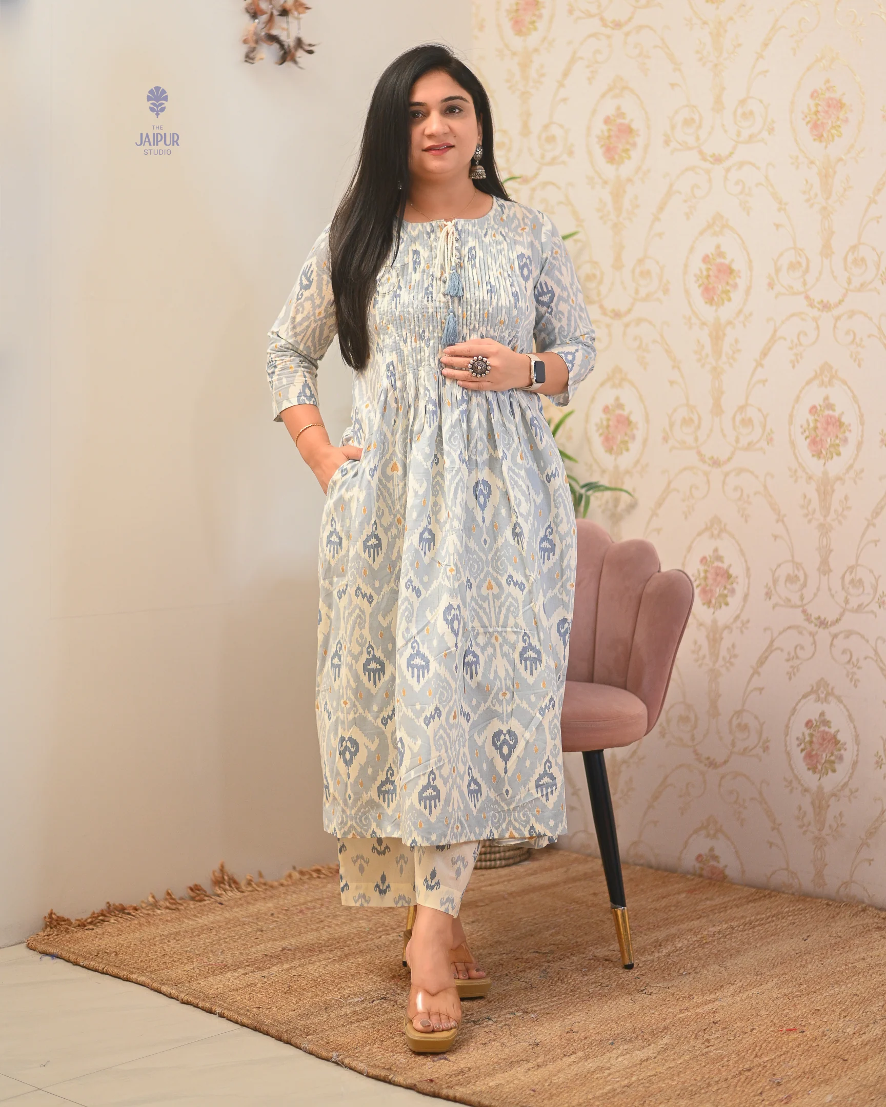 Aamina Cotton Ikkat Flaired Coord set - Image 5