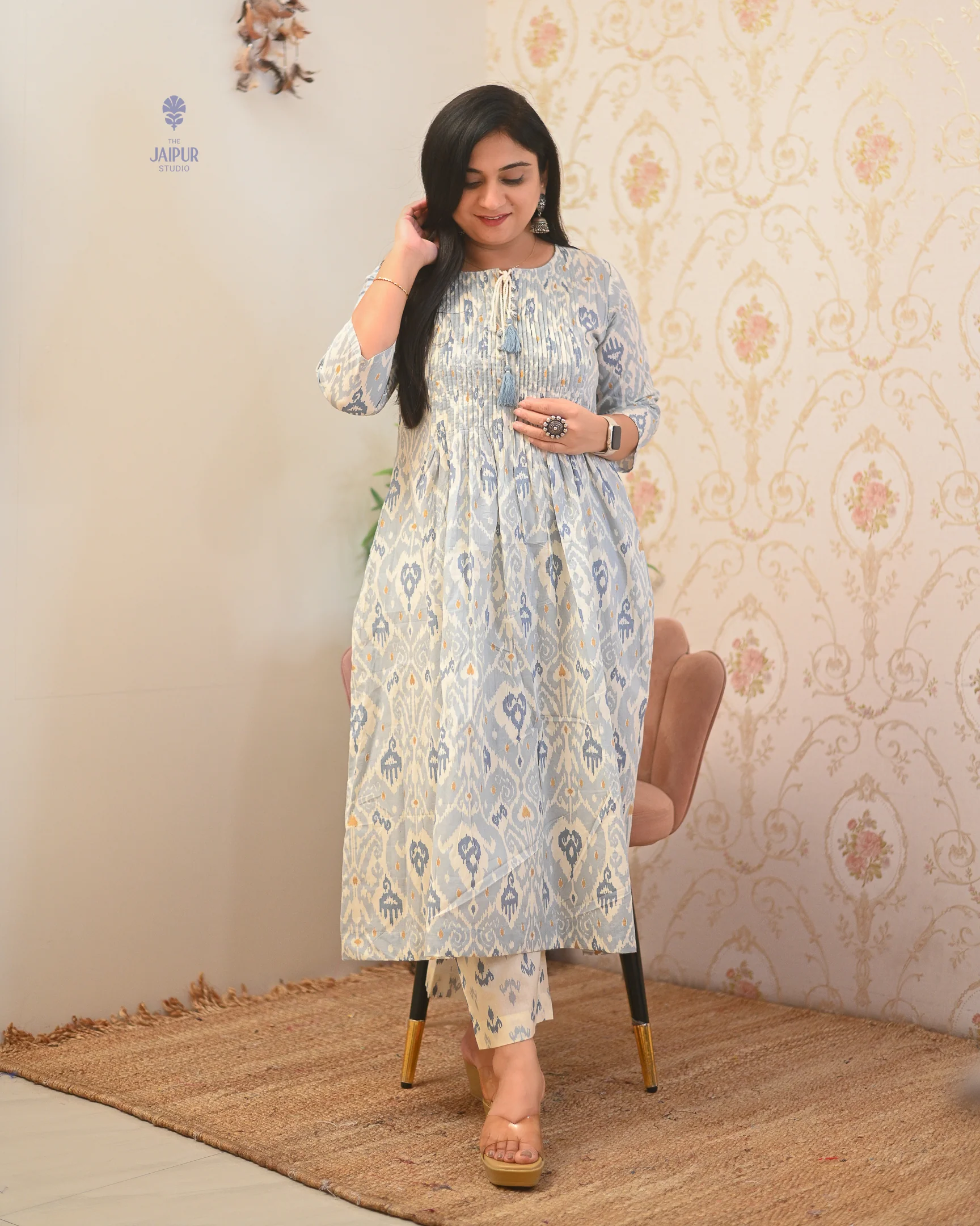 Aamina Cotton Ikkat Flaired Coord set - Image 6