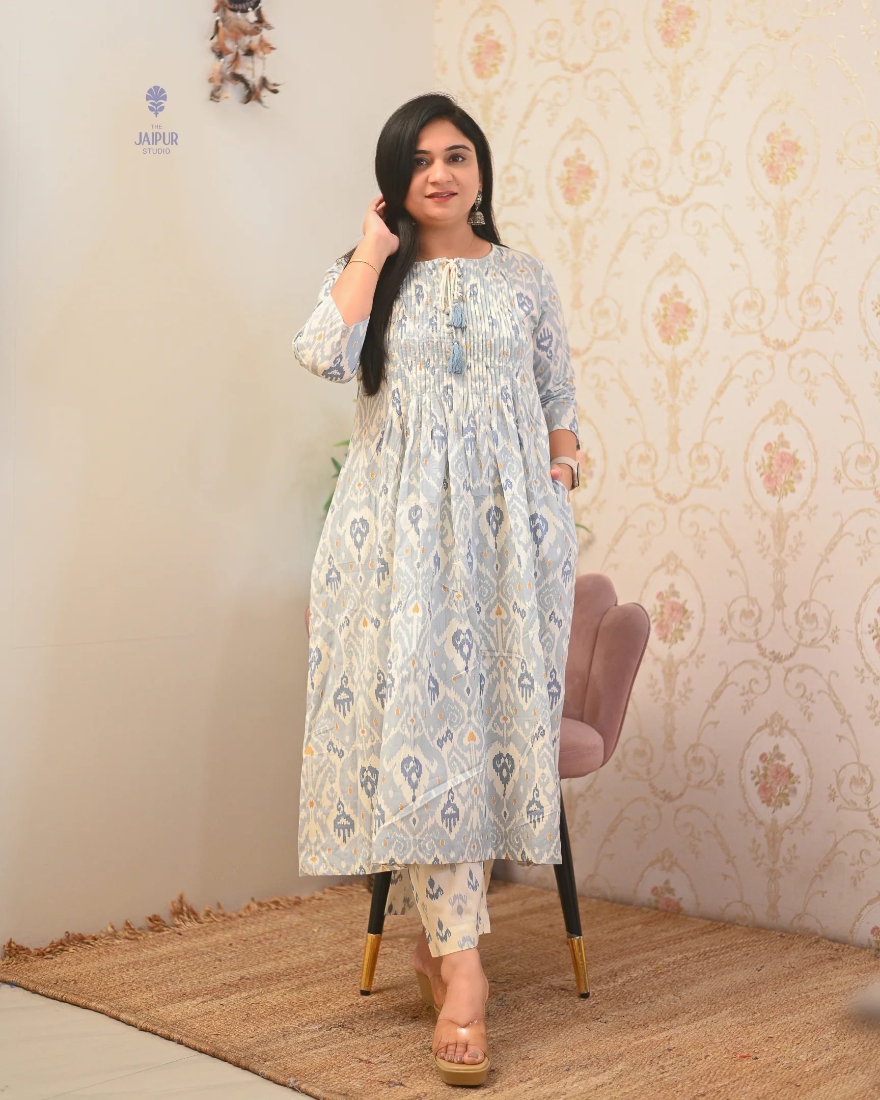 Aamina Cotton Ikkat Flaired Coord set - Image 7
