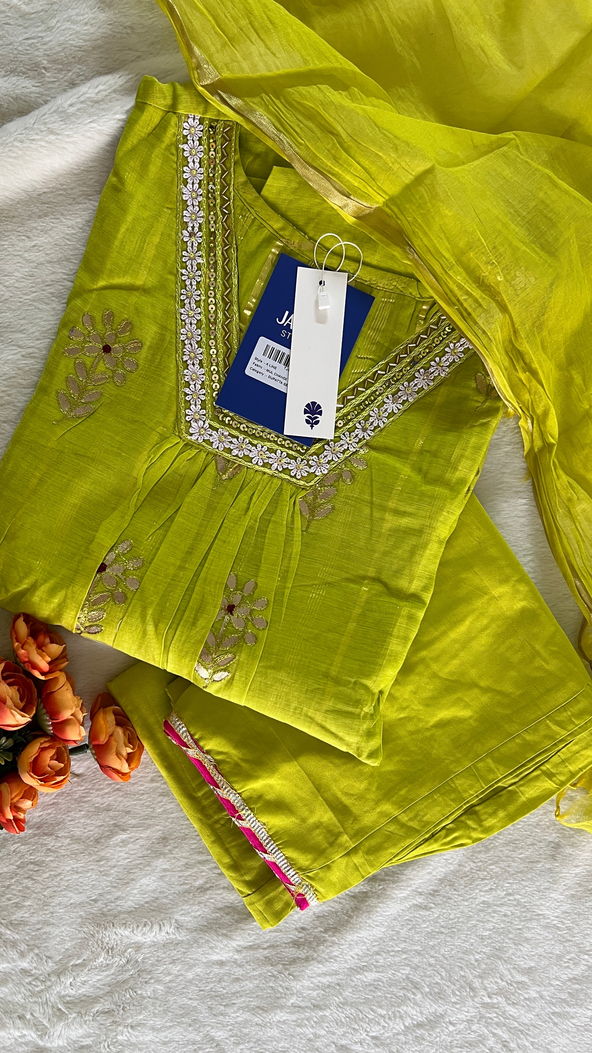 Aavya Mul Chanderi Embroidered A-line pant Set - Image 11