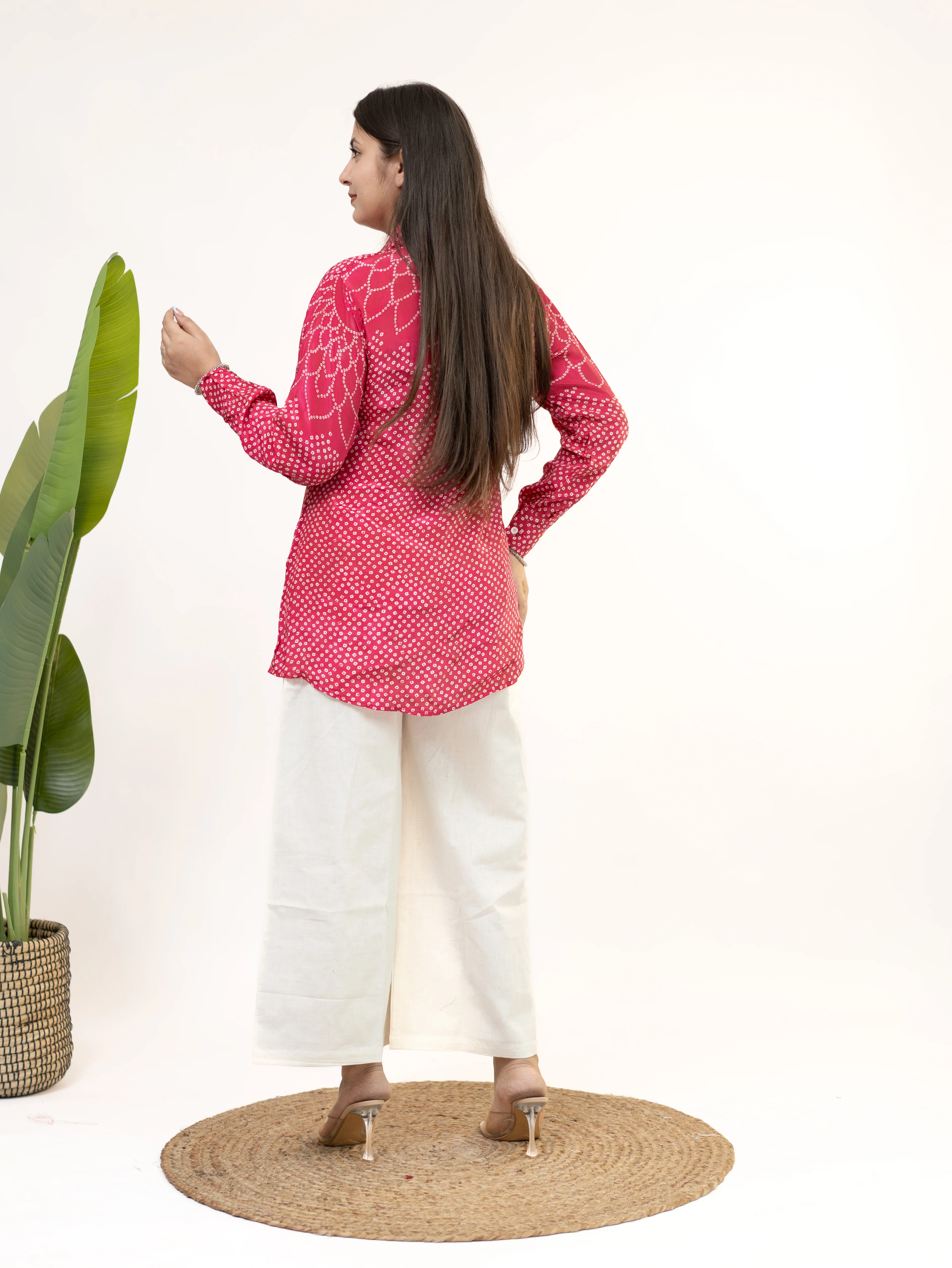 Adani Pink Crepe Bandhani HandDetailed Shirt - Image 3