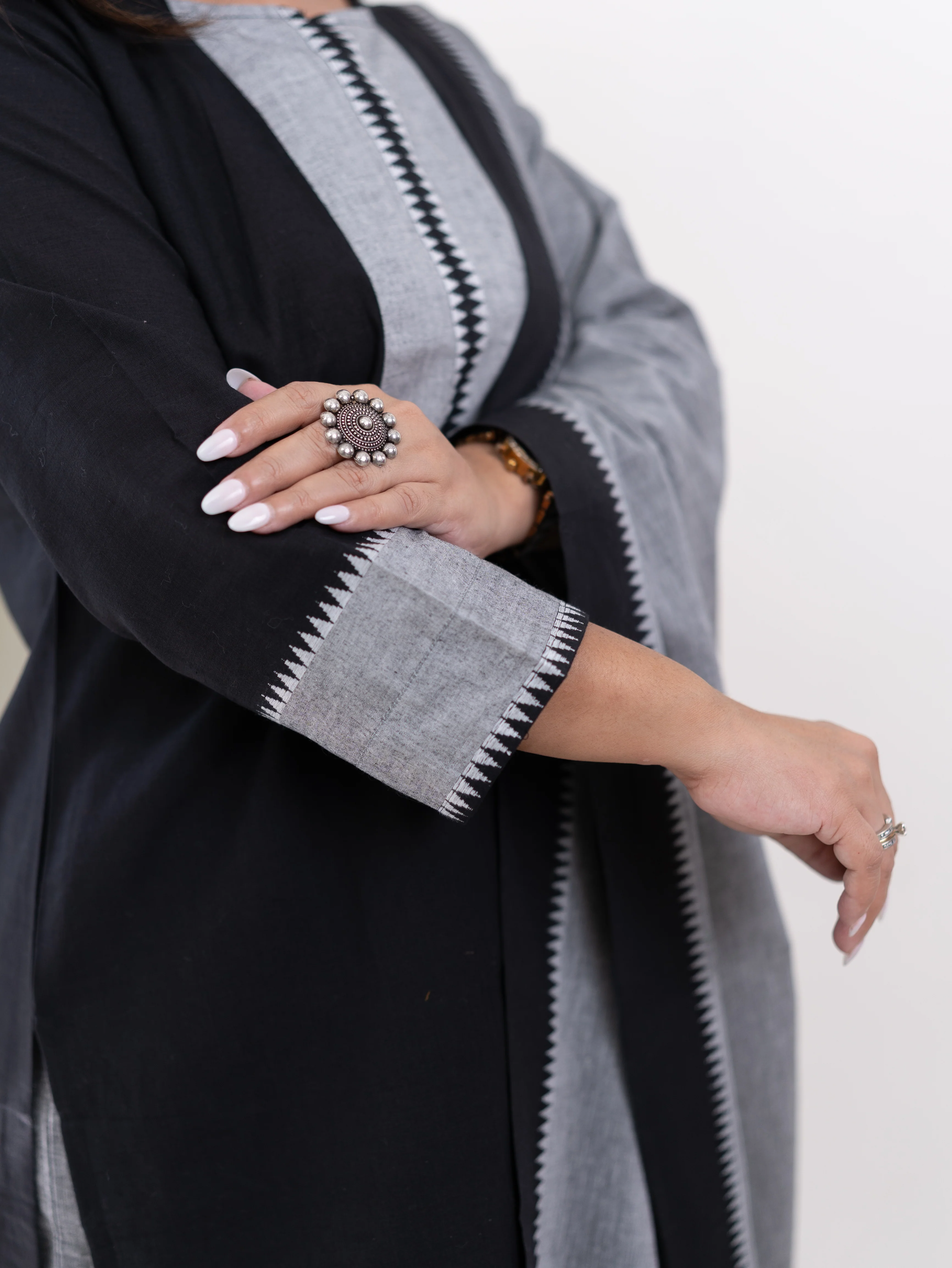 Adrita Black Handloom Cotton Straight Dupatta Set - Image 8