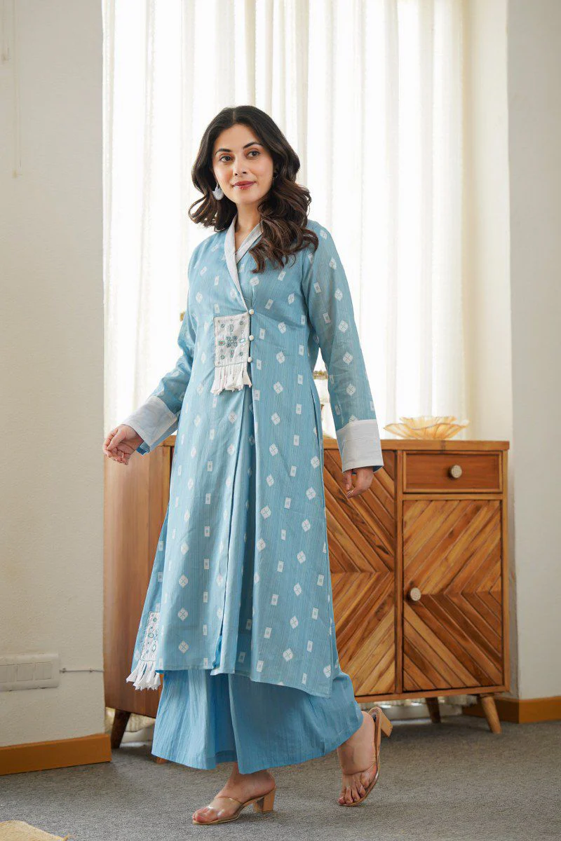 Alavya Cotton Angrakha Hand Detailed Cotton Pant Set - Image 3