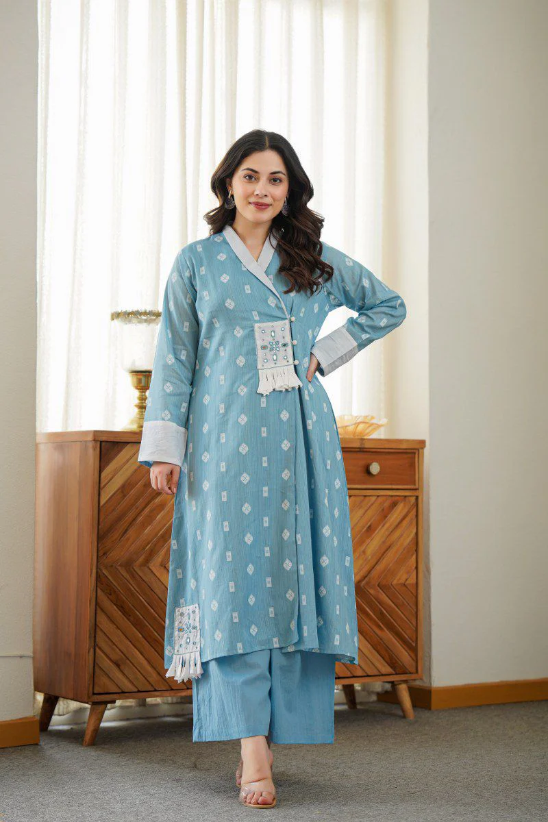 Alavya Cotton Angrakha Hand Detailed Cotton Pant Set - Image 4
