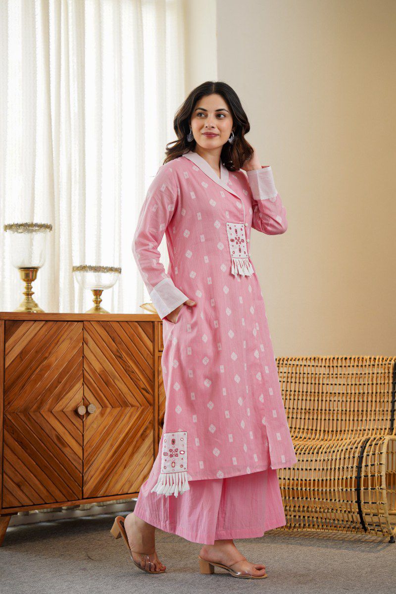 Alavya Cotton Angrakha Hand Detailed Cotton Pant Set - Image 5