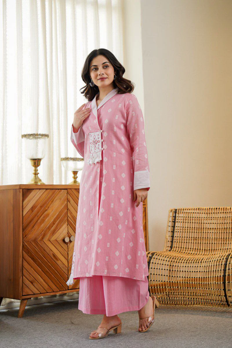 Alavya Cotton Angrakha Hand Detailed Cotton Pant Set - Image 6