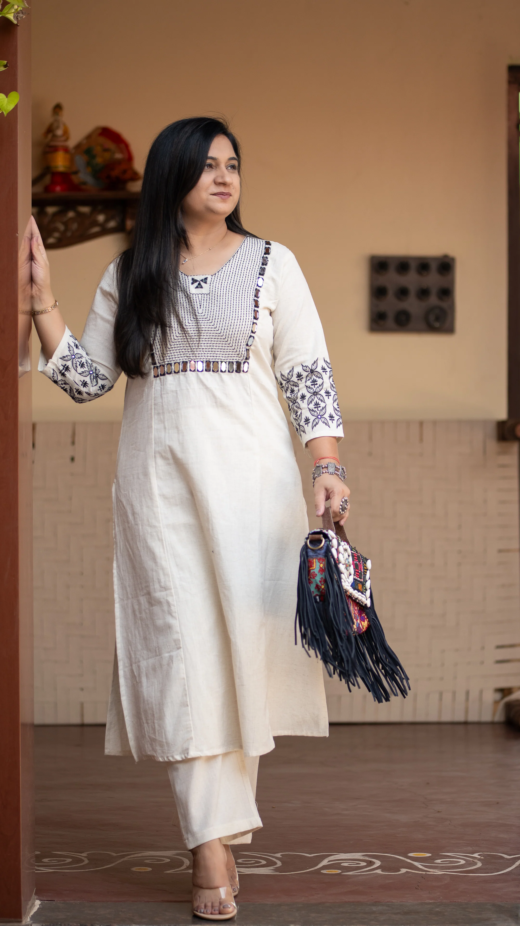 Alia Cotton Embroidered A-line Pant Set - Image 8
