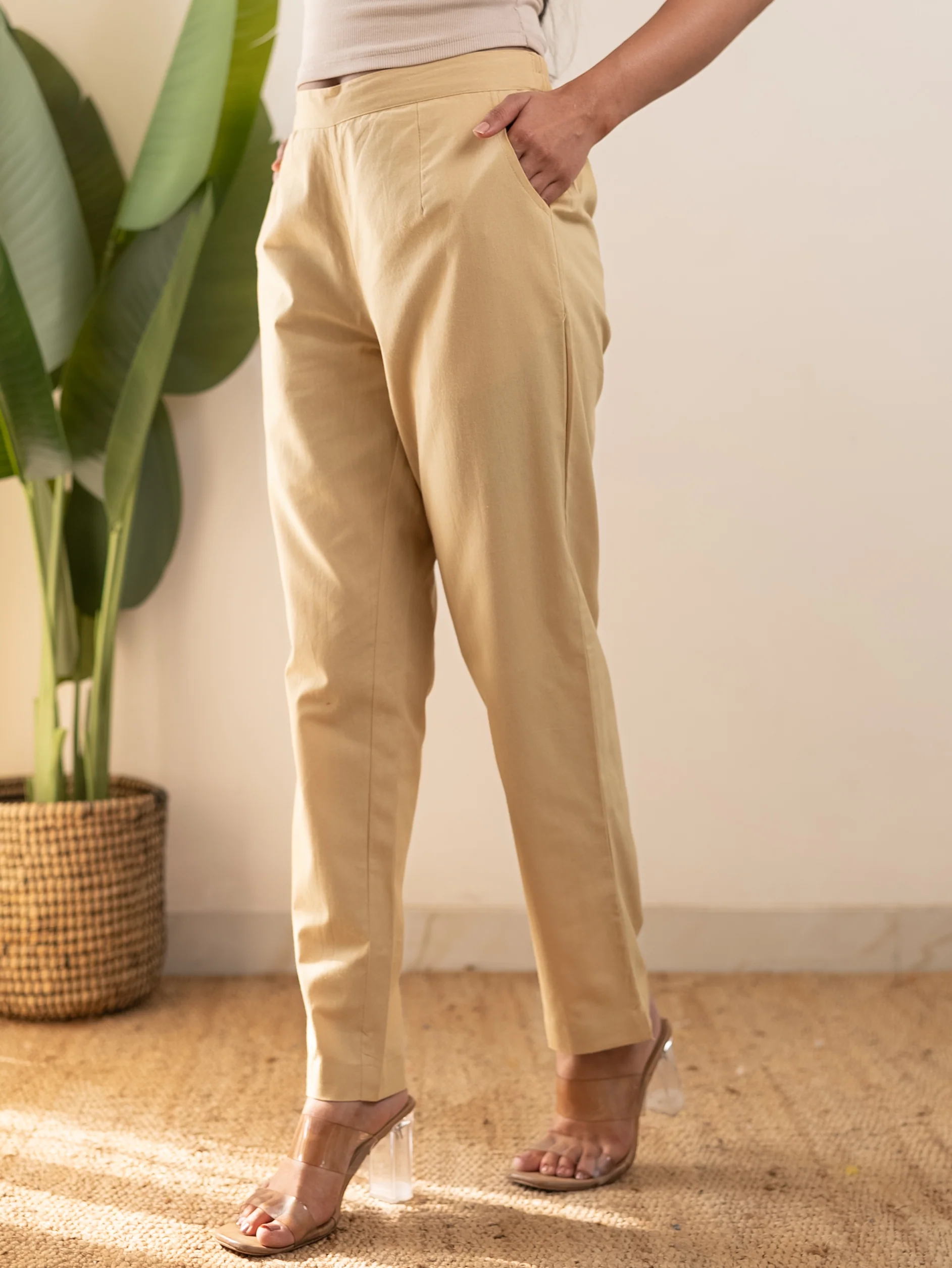 All-Day Cotton Straight Pant for Women-Beige - Image 10