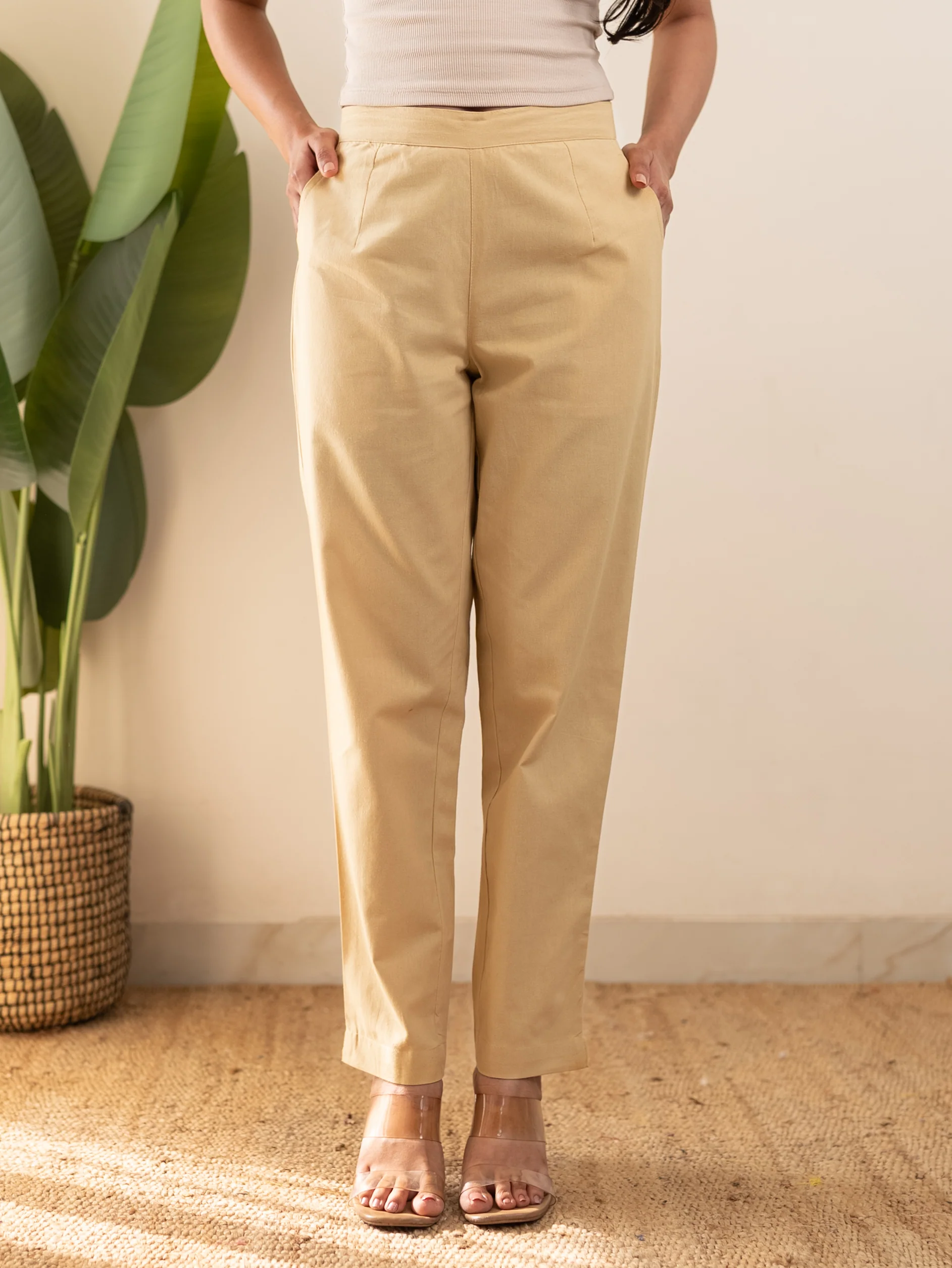 All-Day Cotton Straight Pant for Women-Beige - Image 11