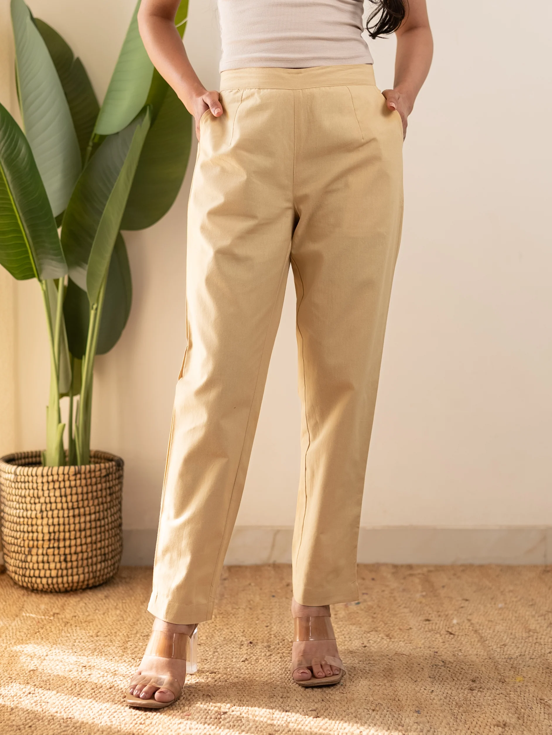 All-Day Cotton Straight Pant for Women-Beige - Image 15