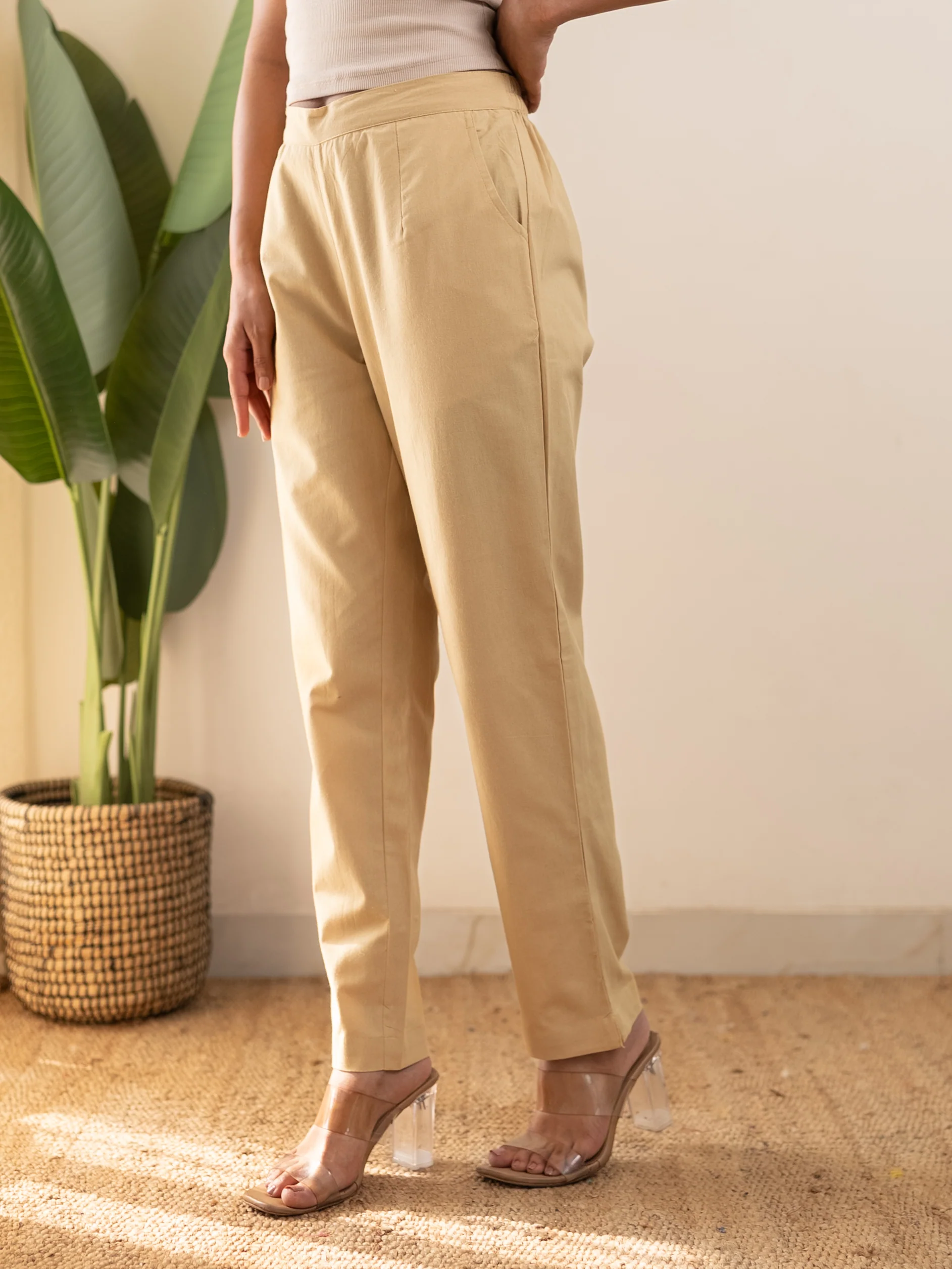 All-Day Cotton Straight Pant for Women-Beige - Image 16