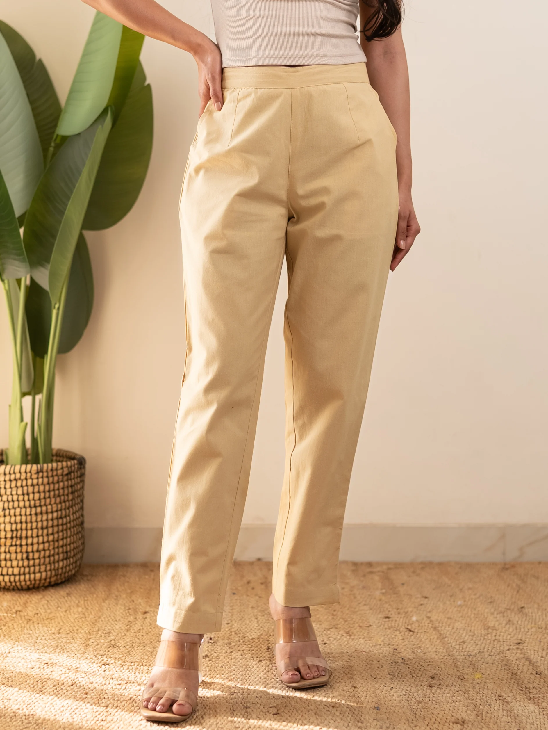 All-Day Cotton Straight Pant for Women-Beige - Image 3