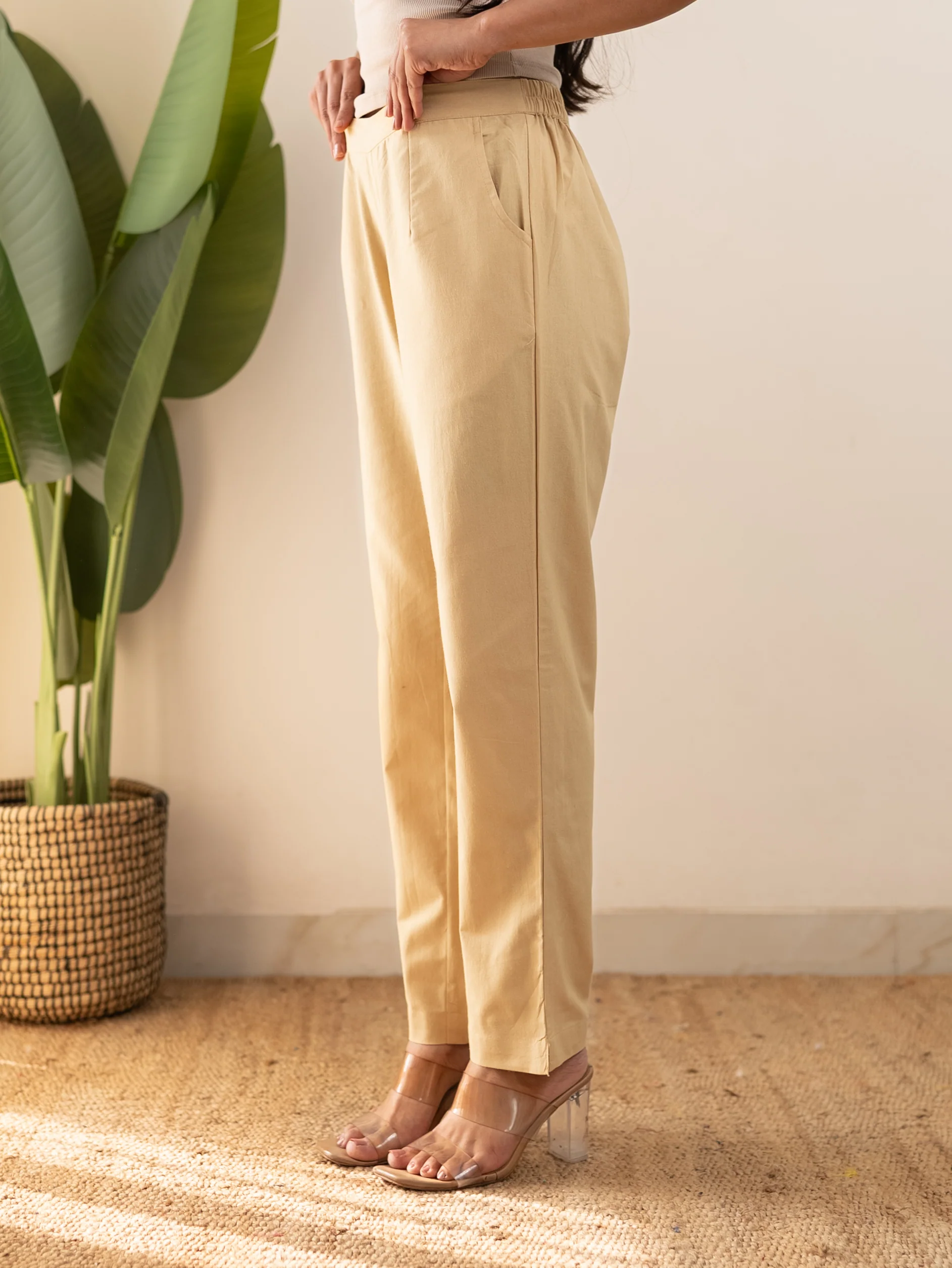 All-Day Cotton Straight Pant for Women-Beige - Image 4