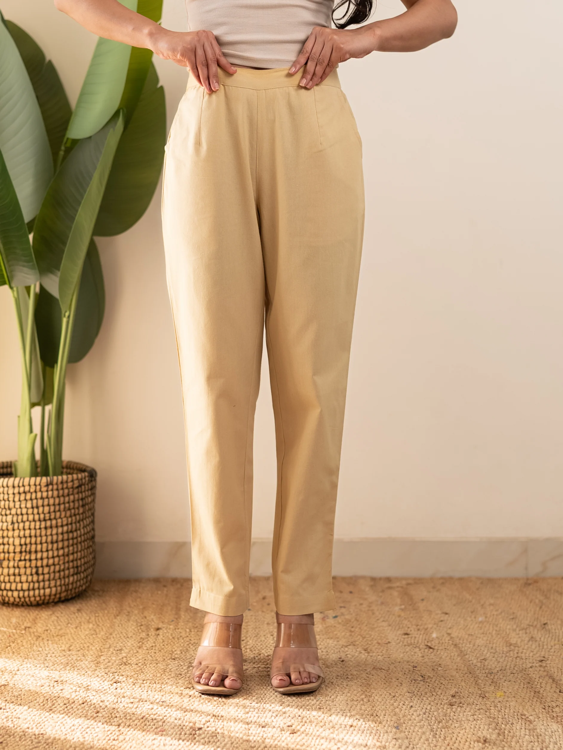 All-Day Cotton Straight Pant for Women-Beige - Image 5