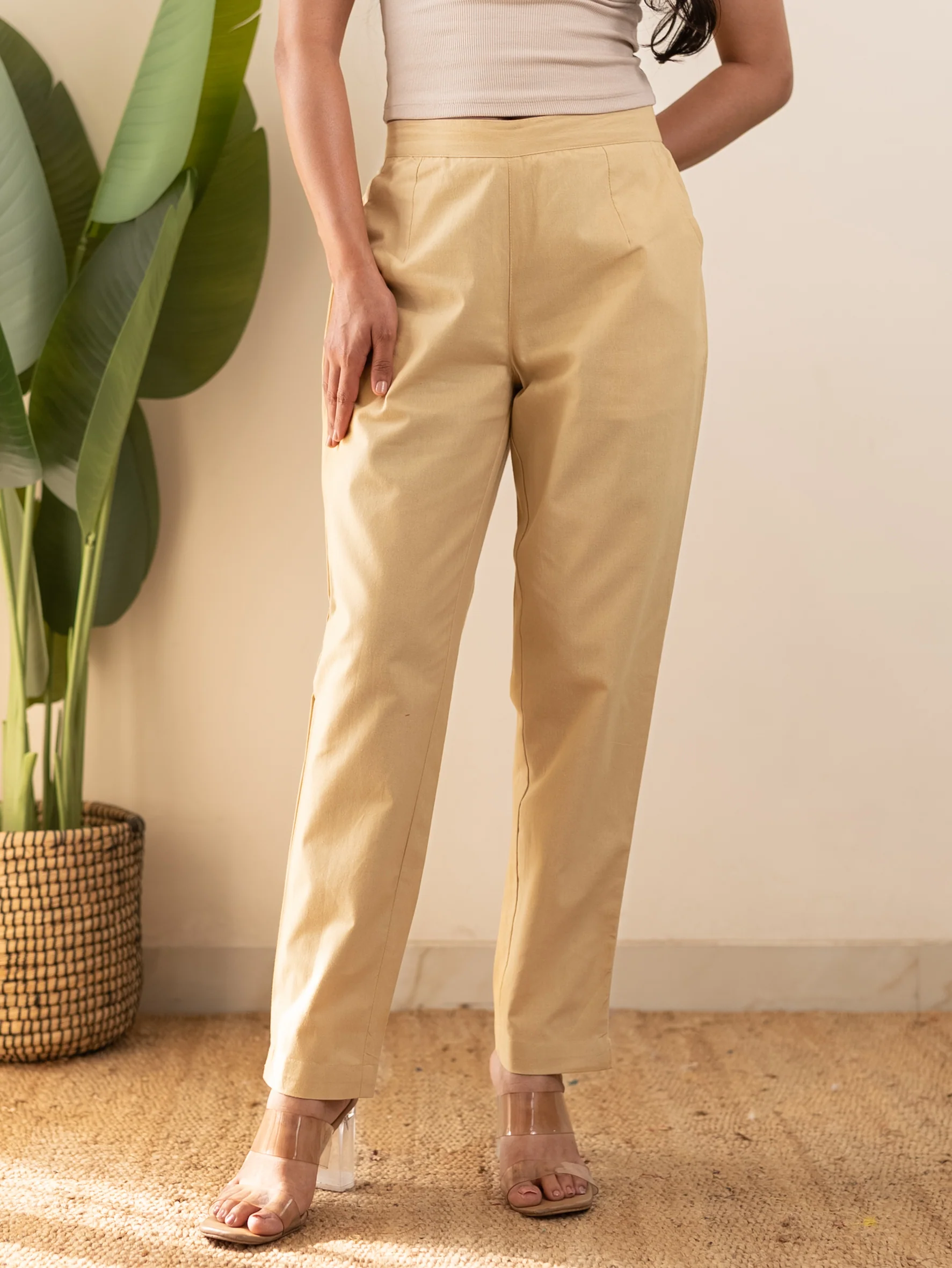 All-Day Cotton Straight Pant for Women-Beige - Image 6