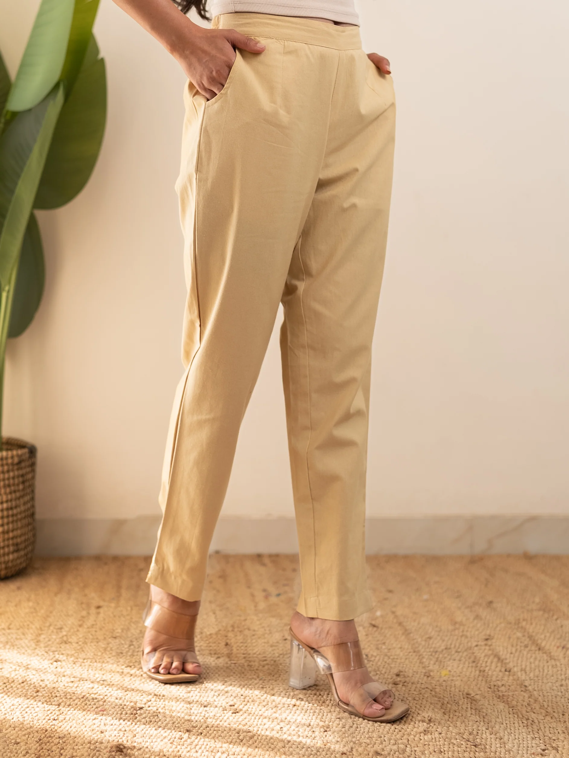 All-Day Cotton Straight Pant for Women-Beige - Image 7