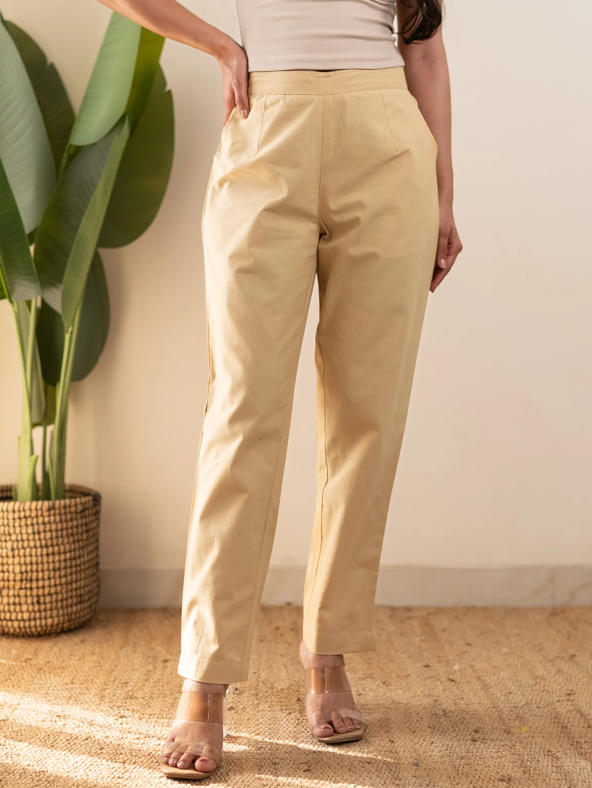 All-Day Cotton Straight Pant for Women-Beige - Image 8