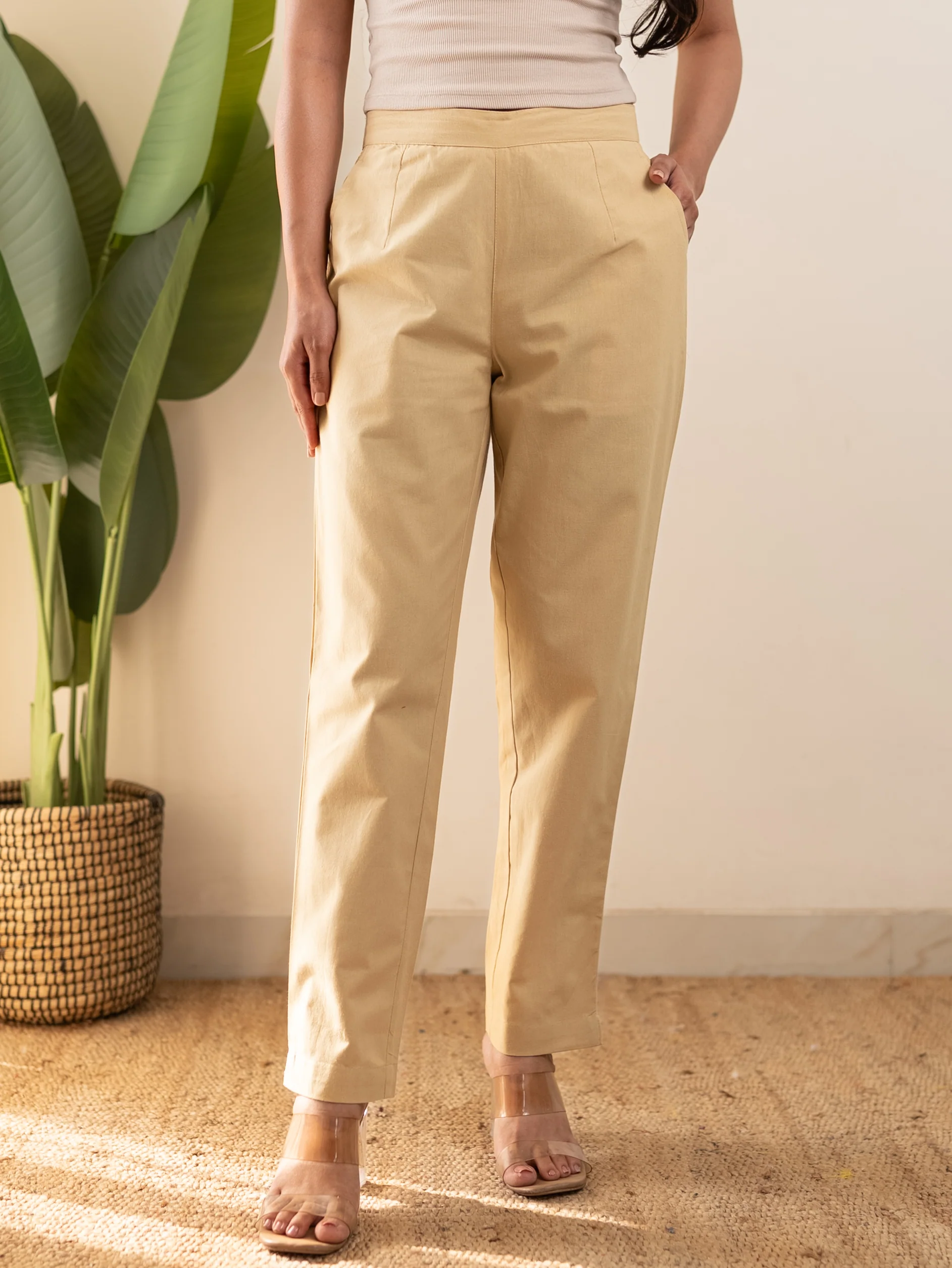 All-Day Cotton Straight Pant for Women-Beige - Image 9