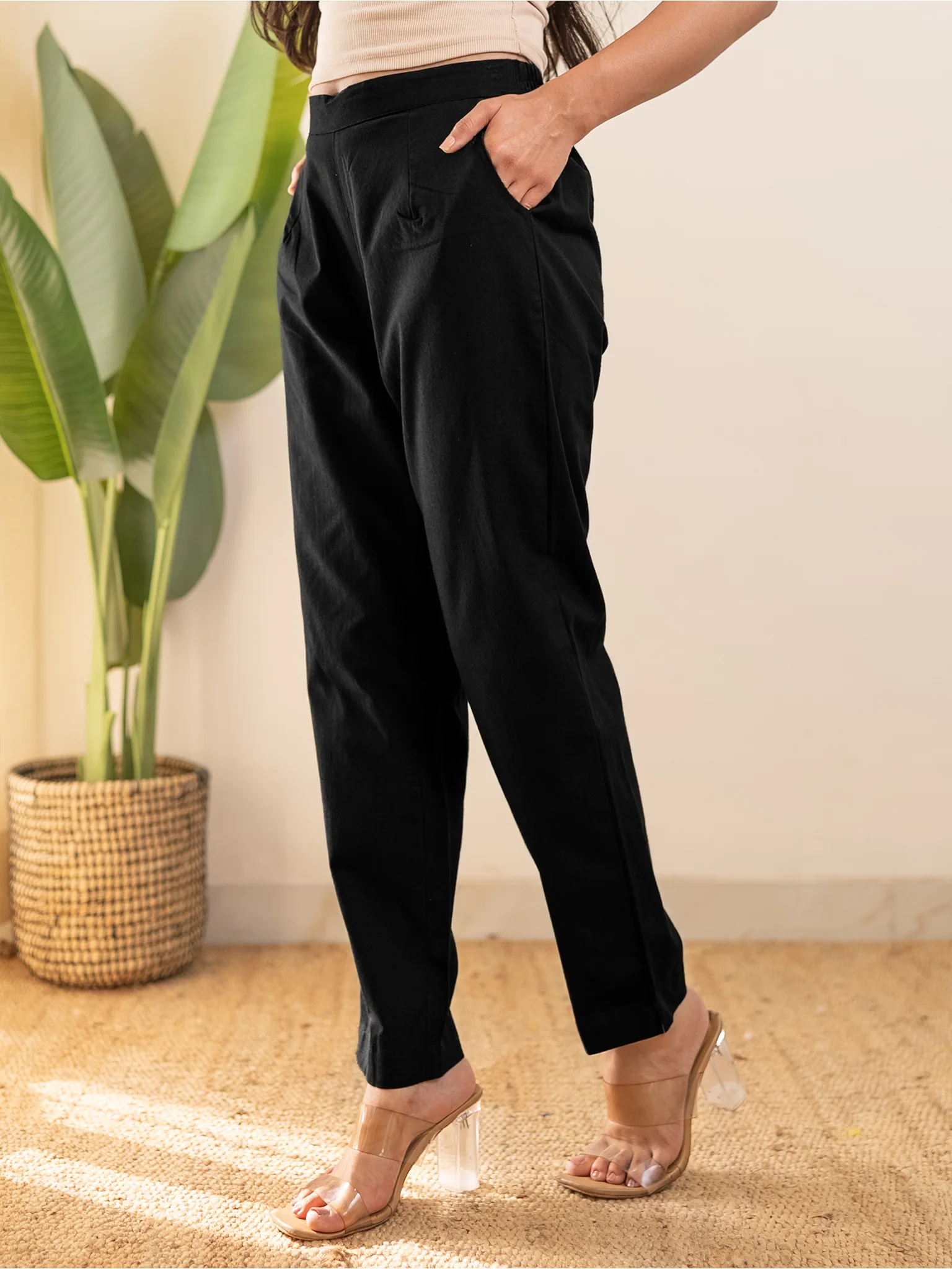 All-Day Cotton Straight Pant for Women-Black - Image 3