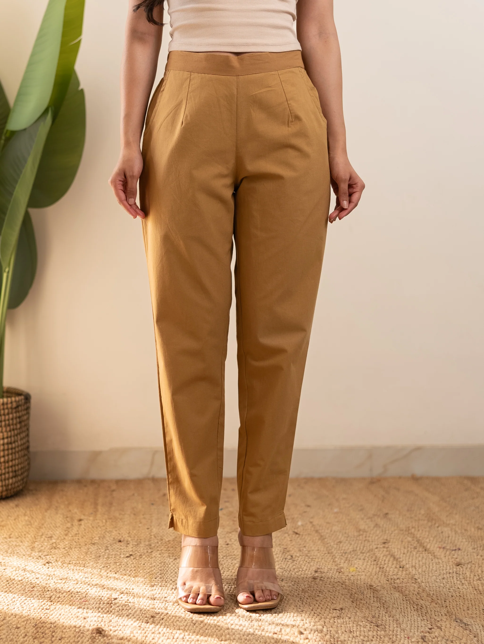 All-Day Cotton Straight Pant for Women-Camel Yellow - Image 3