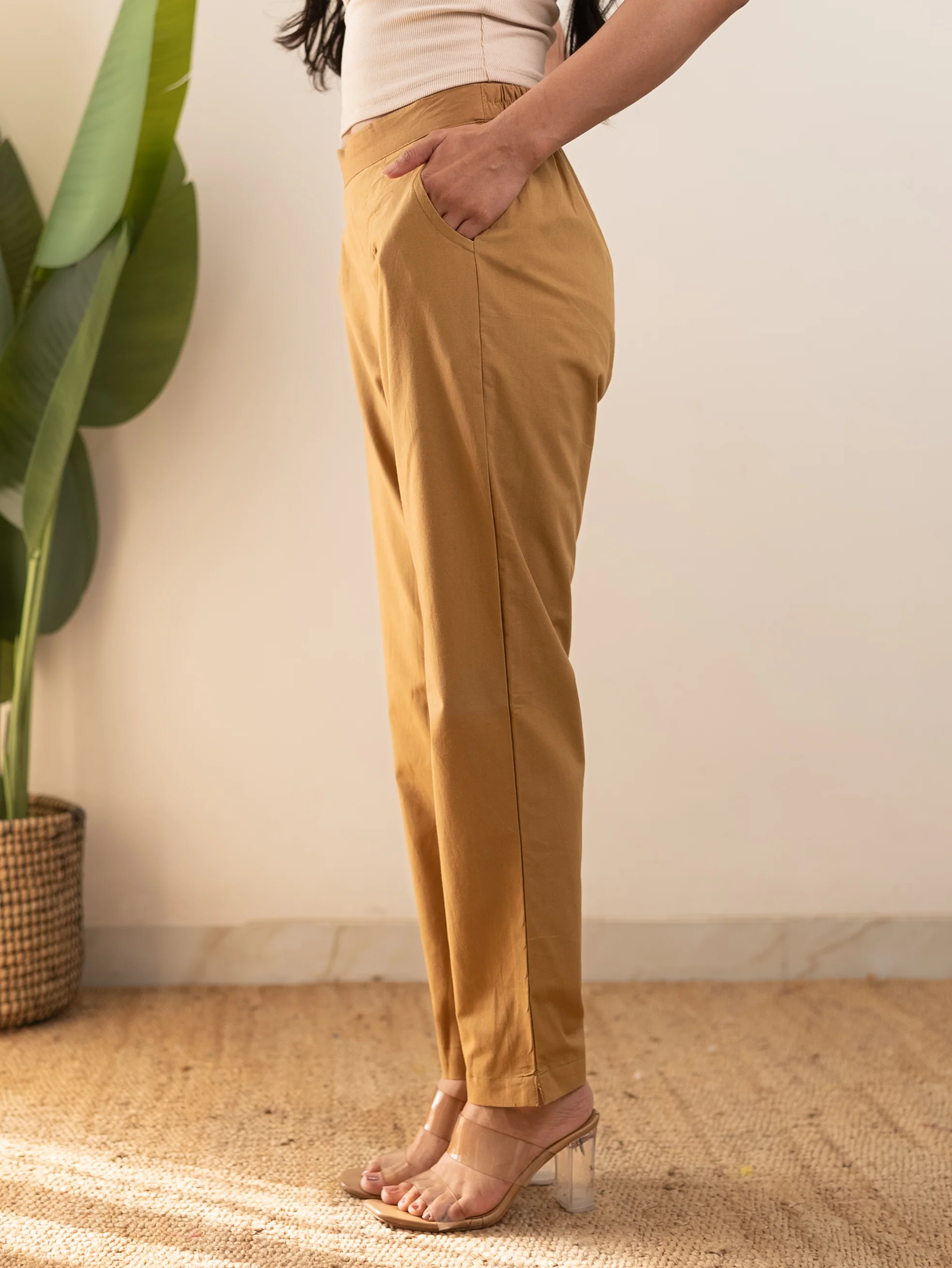 All-Day Cotton Straight Pant for Women-Camel Yellow - Image 6