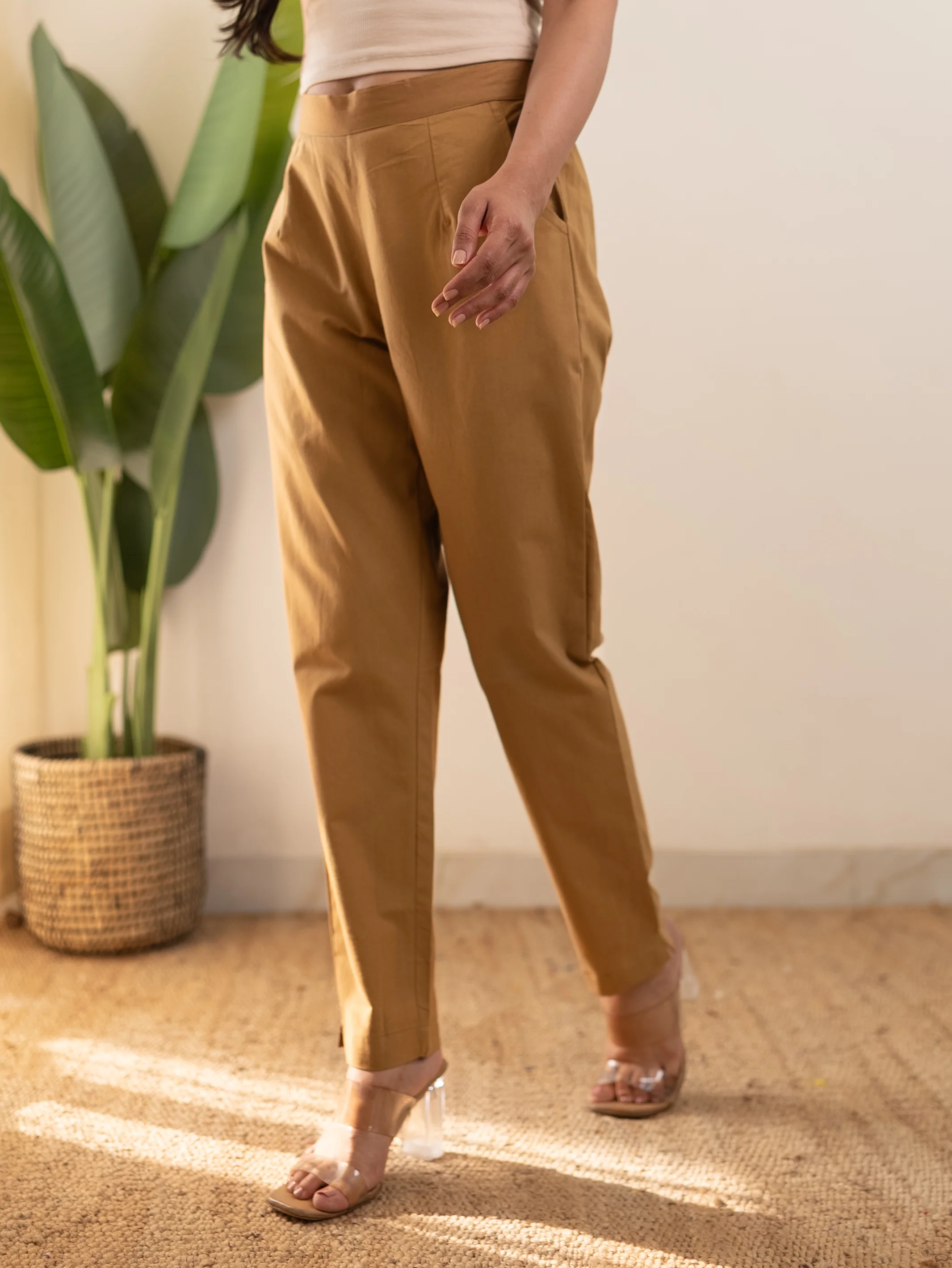 All-Day Cotton Straight Pant for Women-Camel Yellow - Image 7