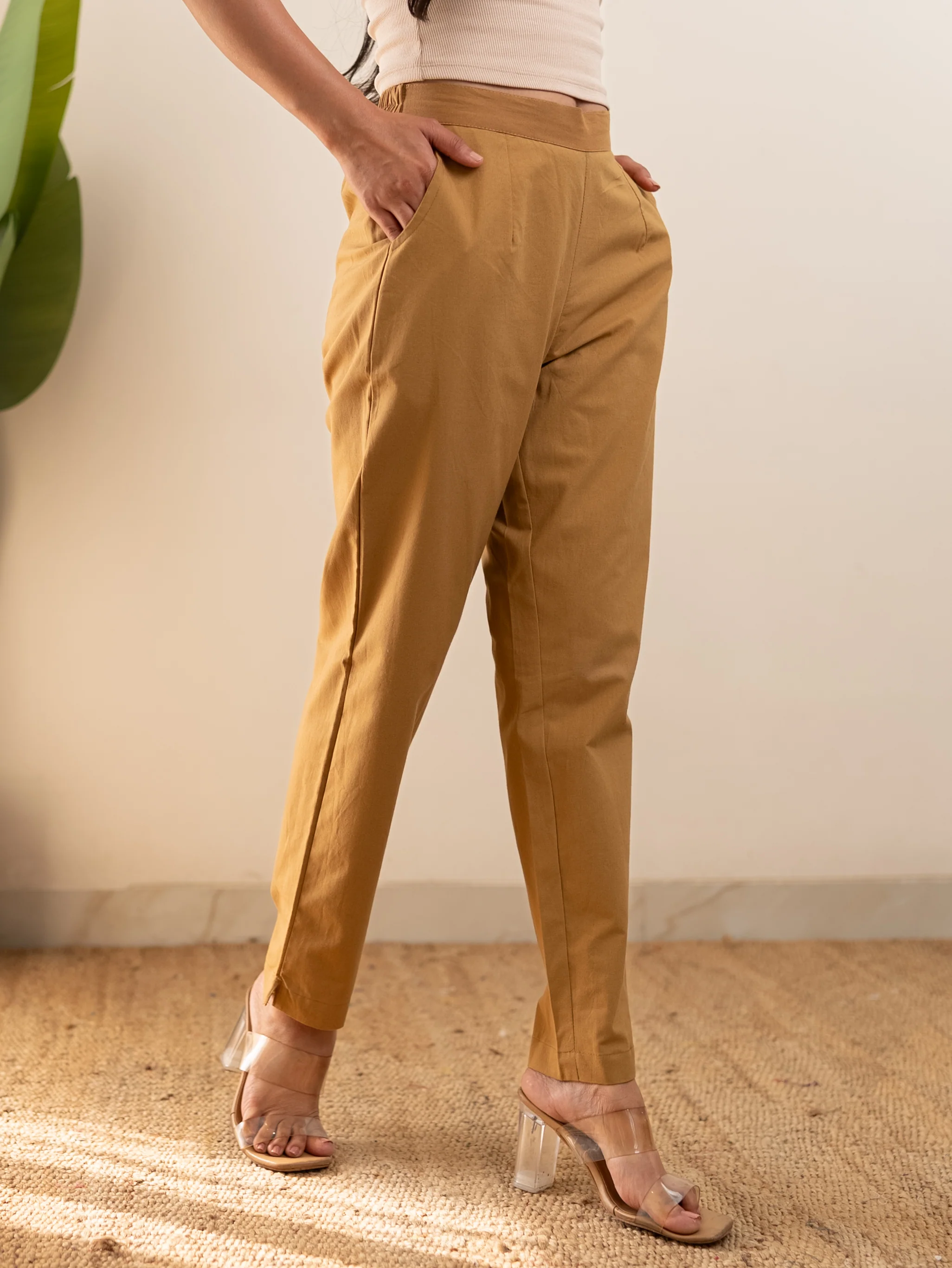 All-Day Cotton Straight Pant for Women-Camel Yellow - Image 8