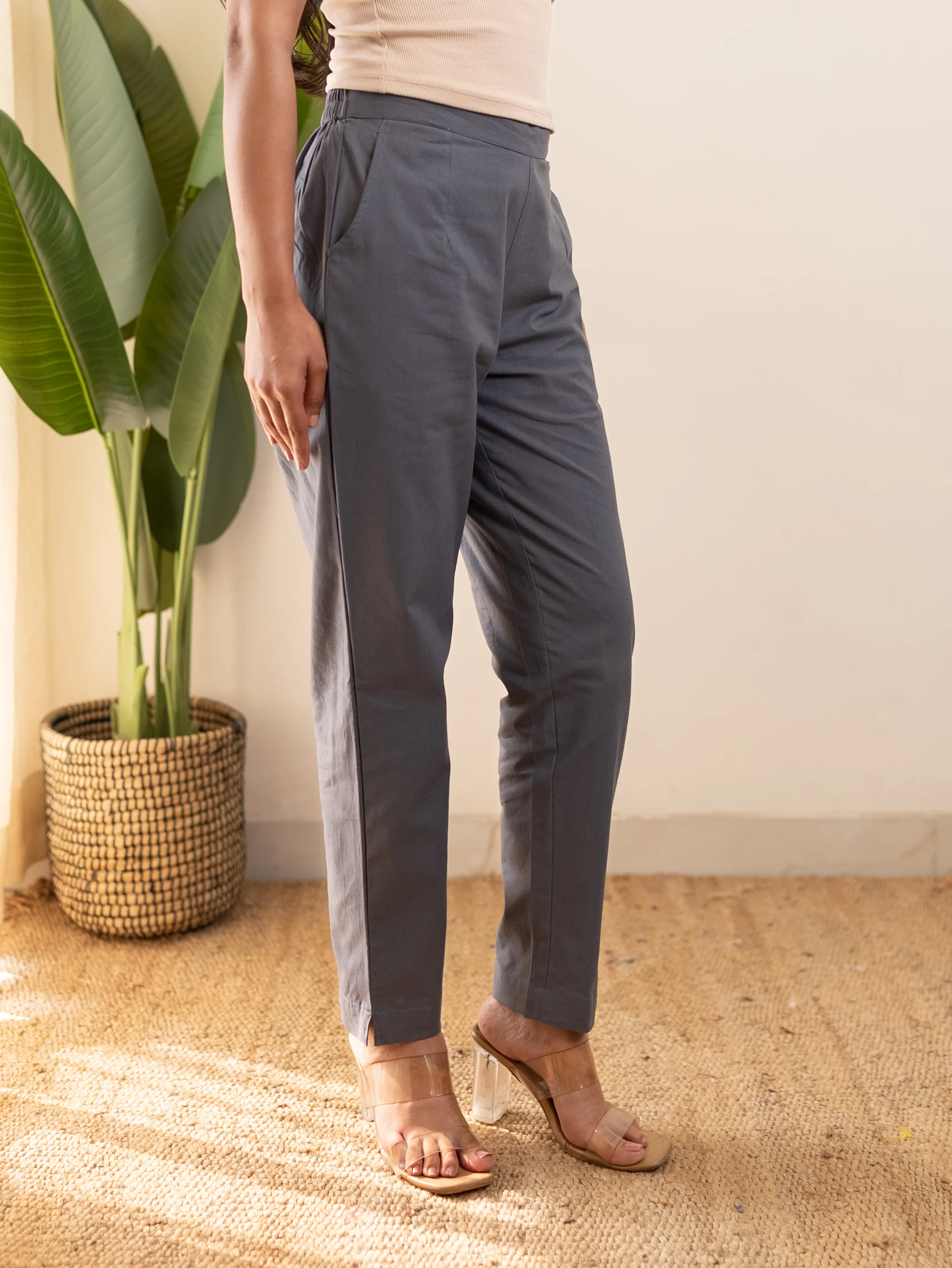 All-Day Cotton Straight Pant for Women-Cement Grey - Image 10