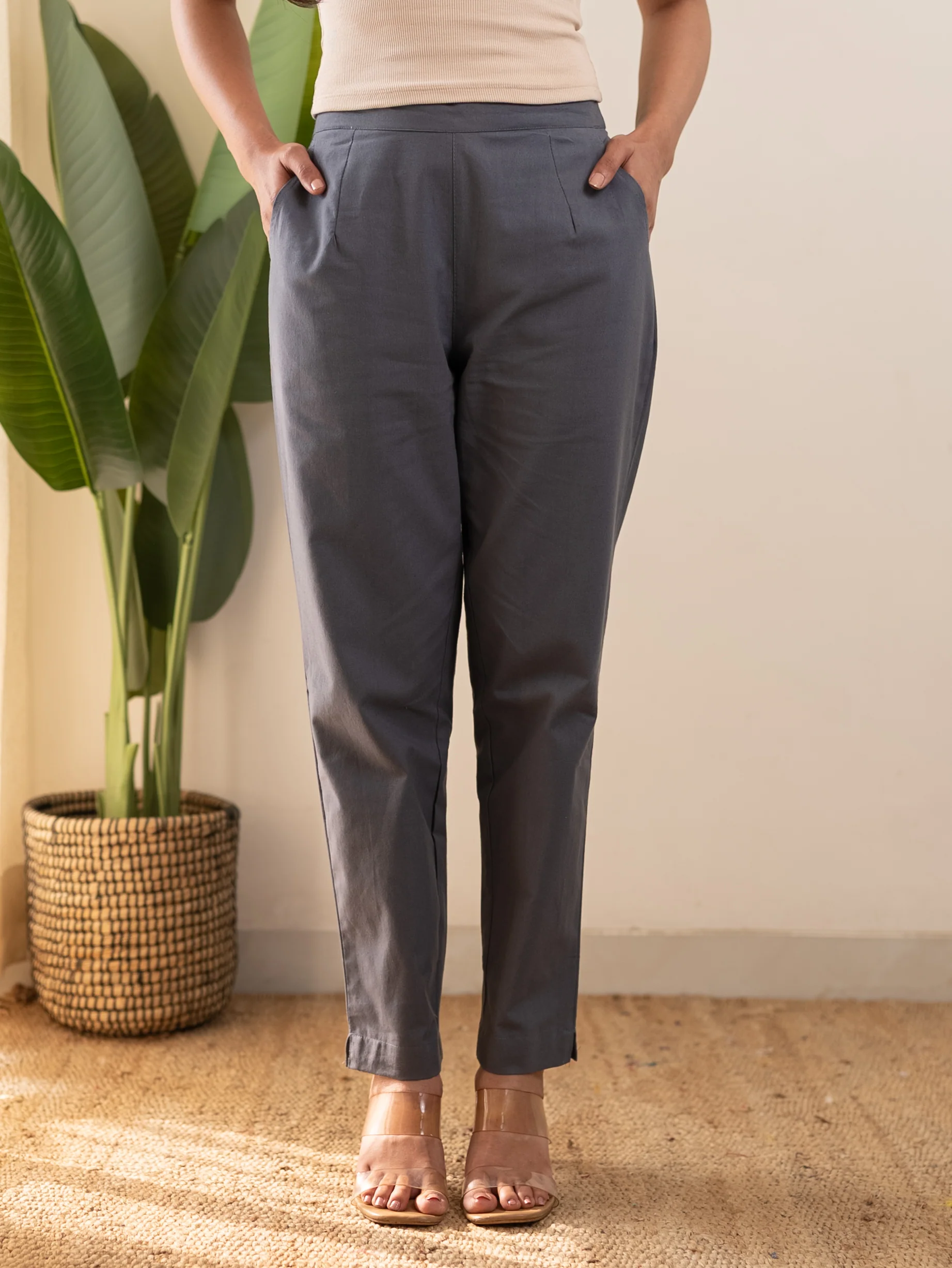 All-Day Cotton Straight Pant for Women-Cement Grey - Image 3