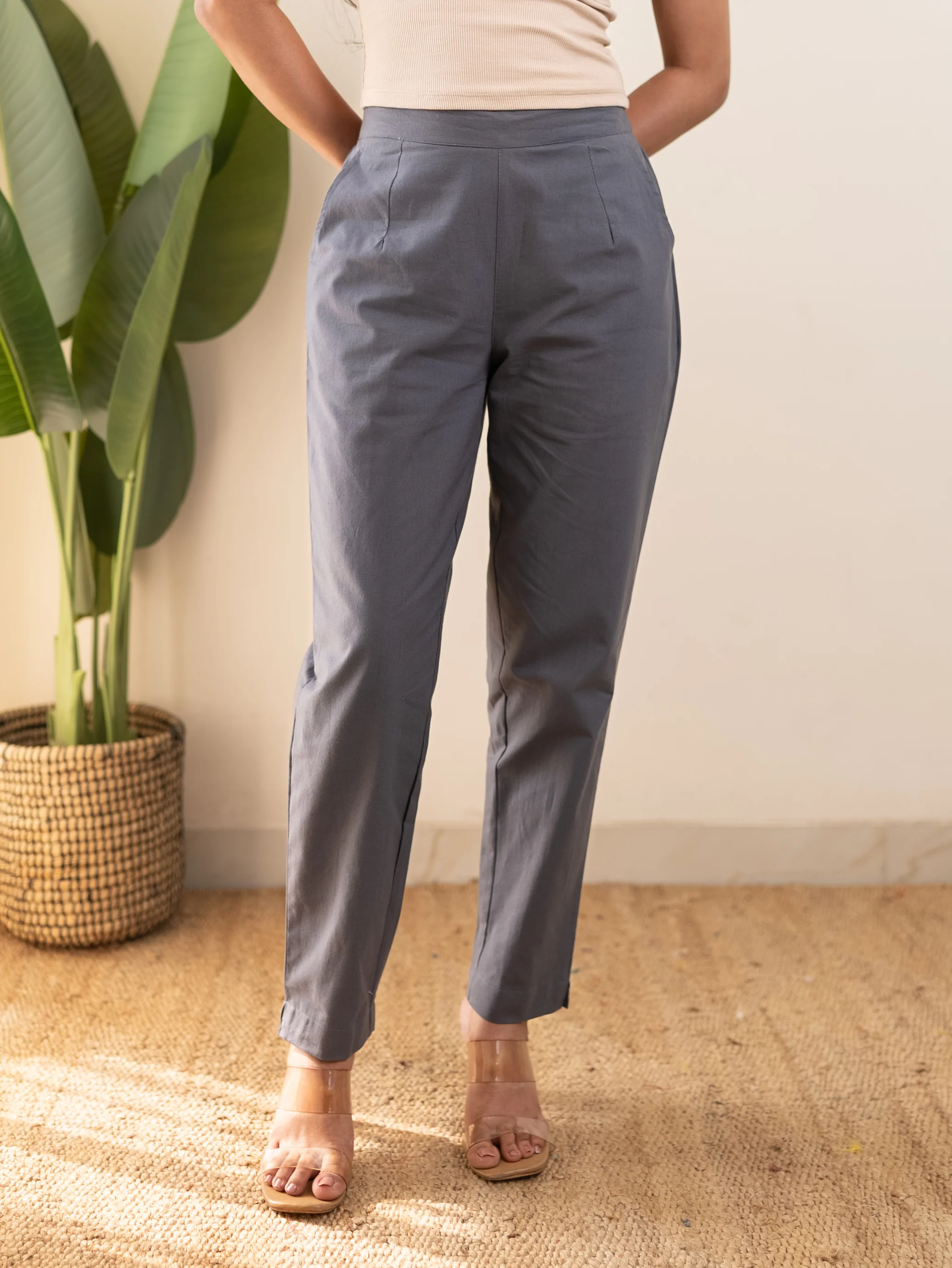 All-Day Cotton Straight Pant for Women-Cement Grey - Image 4