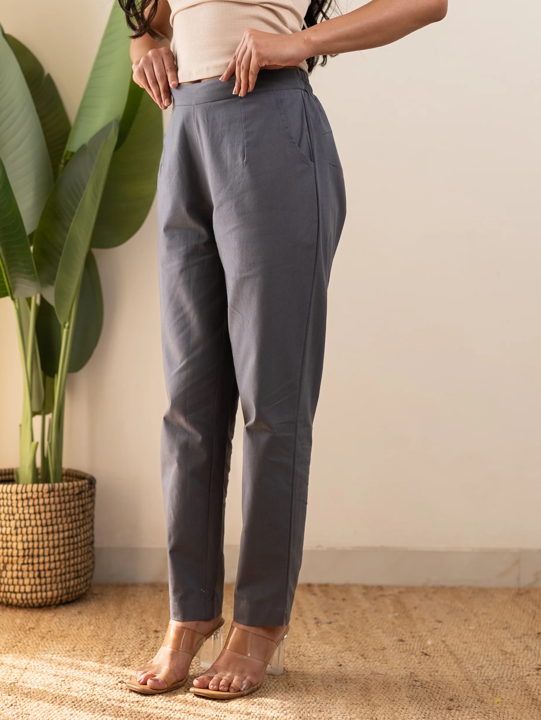 All-Day Cotton Straight Pant for Women-Cement Grey - Image 8