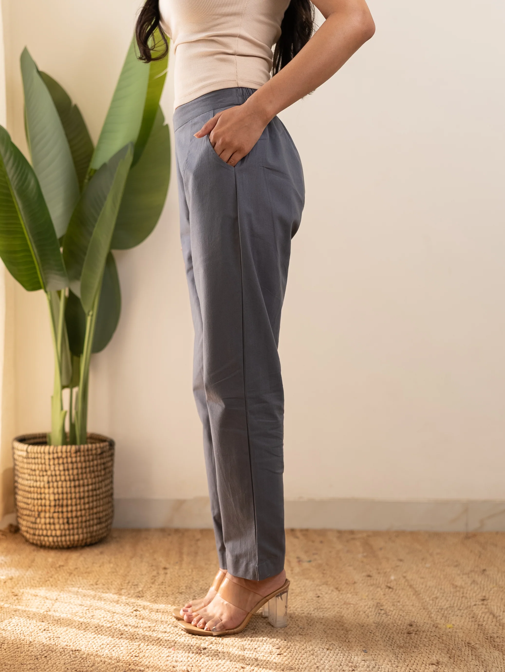 All-Day Cotton Straight Pant for Women-Cement Grey - Image 9