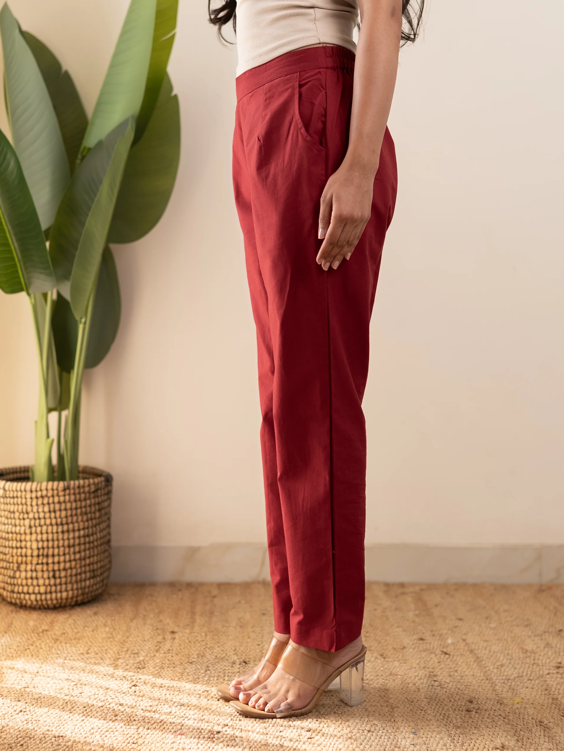 All-Day Cotton Straight Pant for Women-Maroon - Image 10