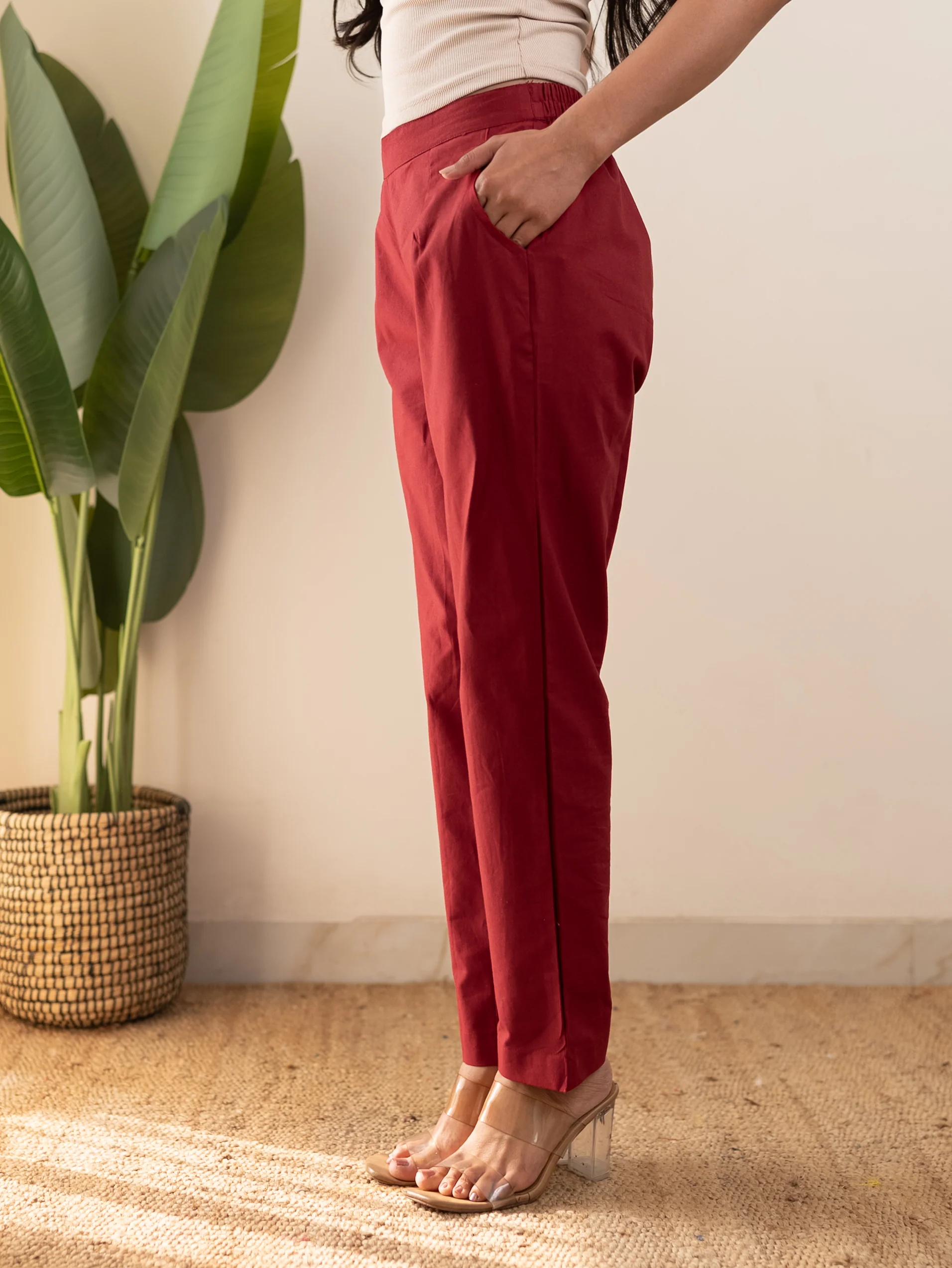 All-Day Cotton Straight Pant for Women-Maroon - Image 11