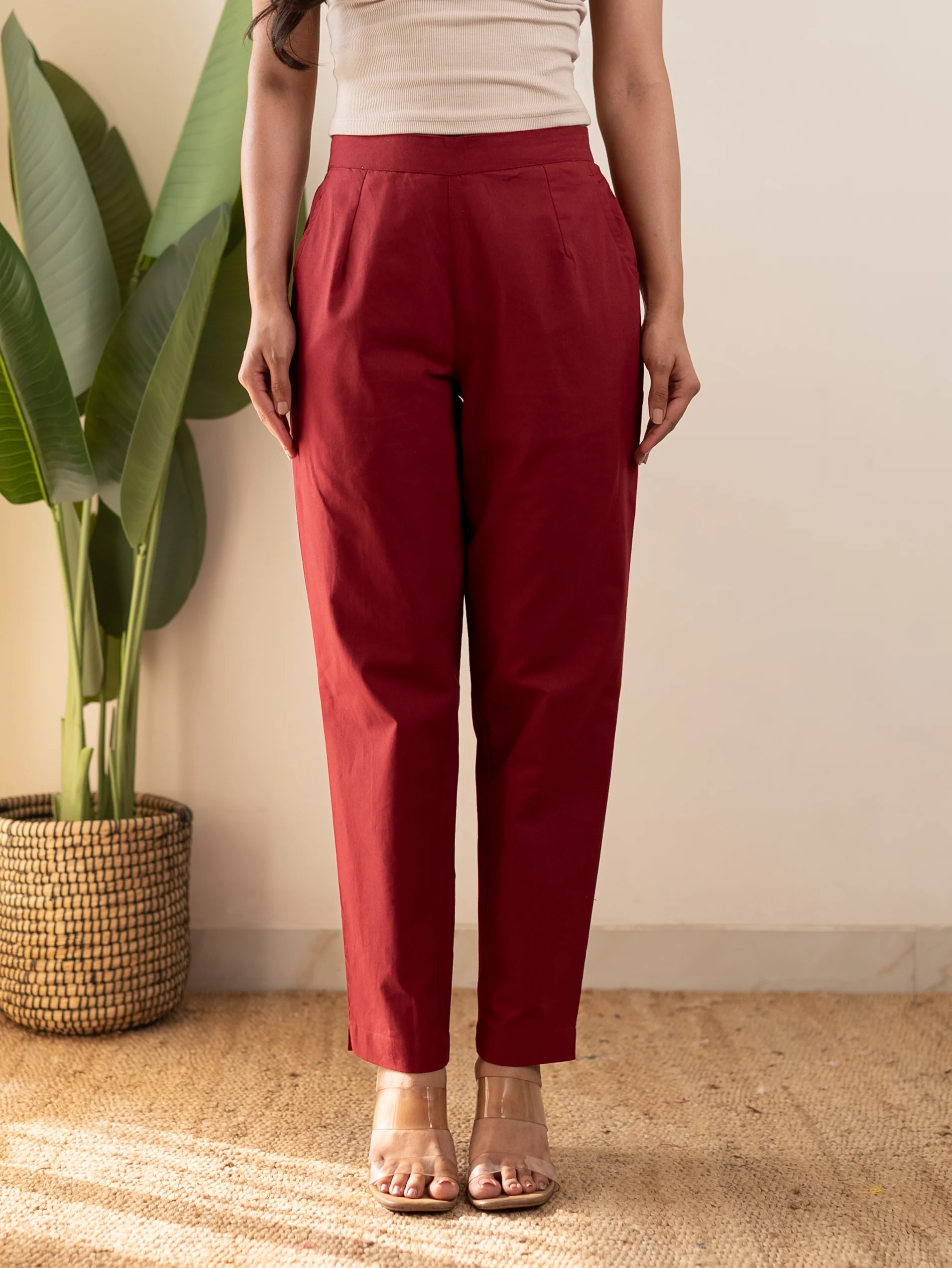 All-Day Cotton Straight Pant for Women-Maroon - Image 5