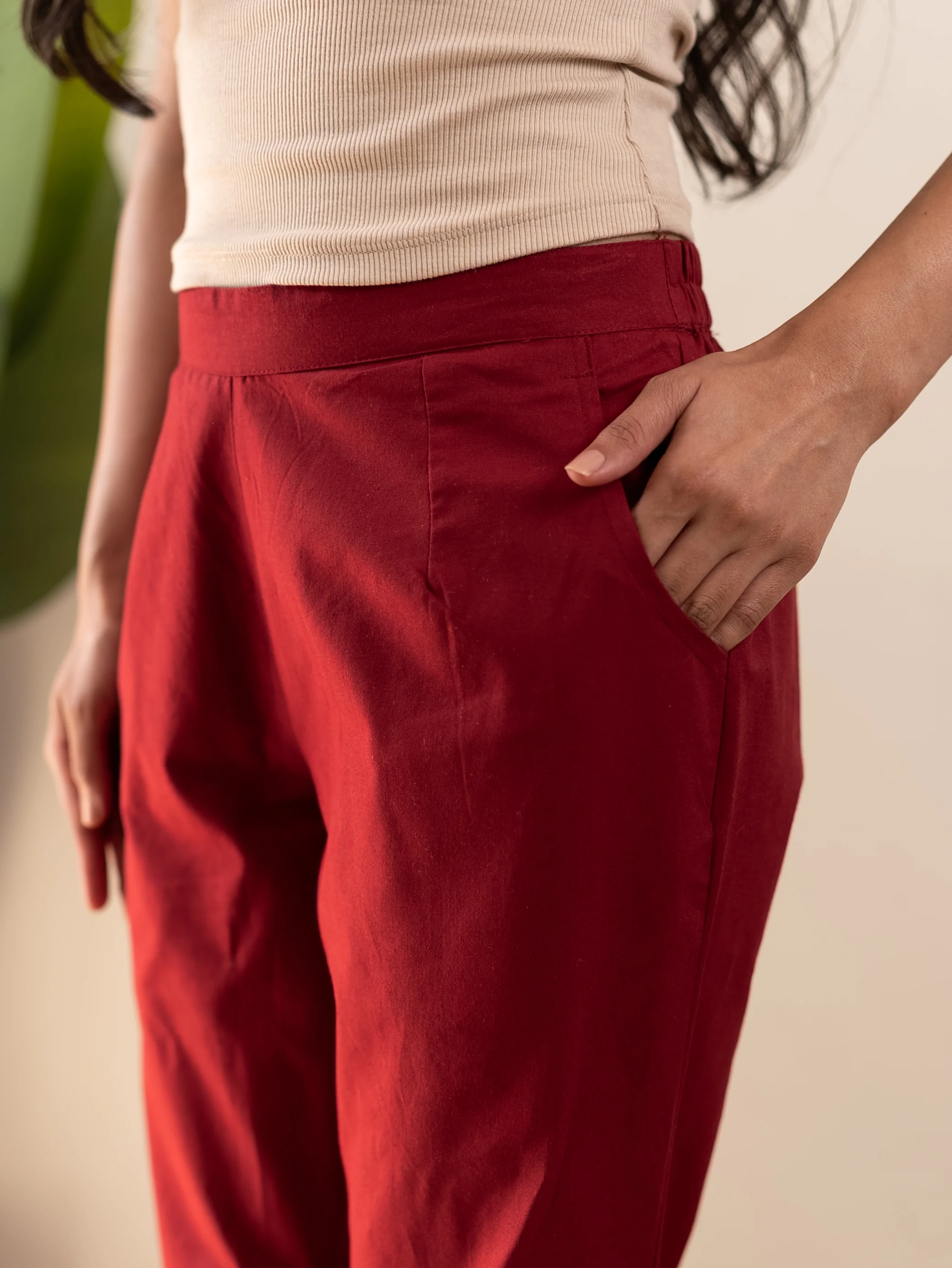 All-Day Cotton Straight Pant for Women-Maroon - Image 7
