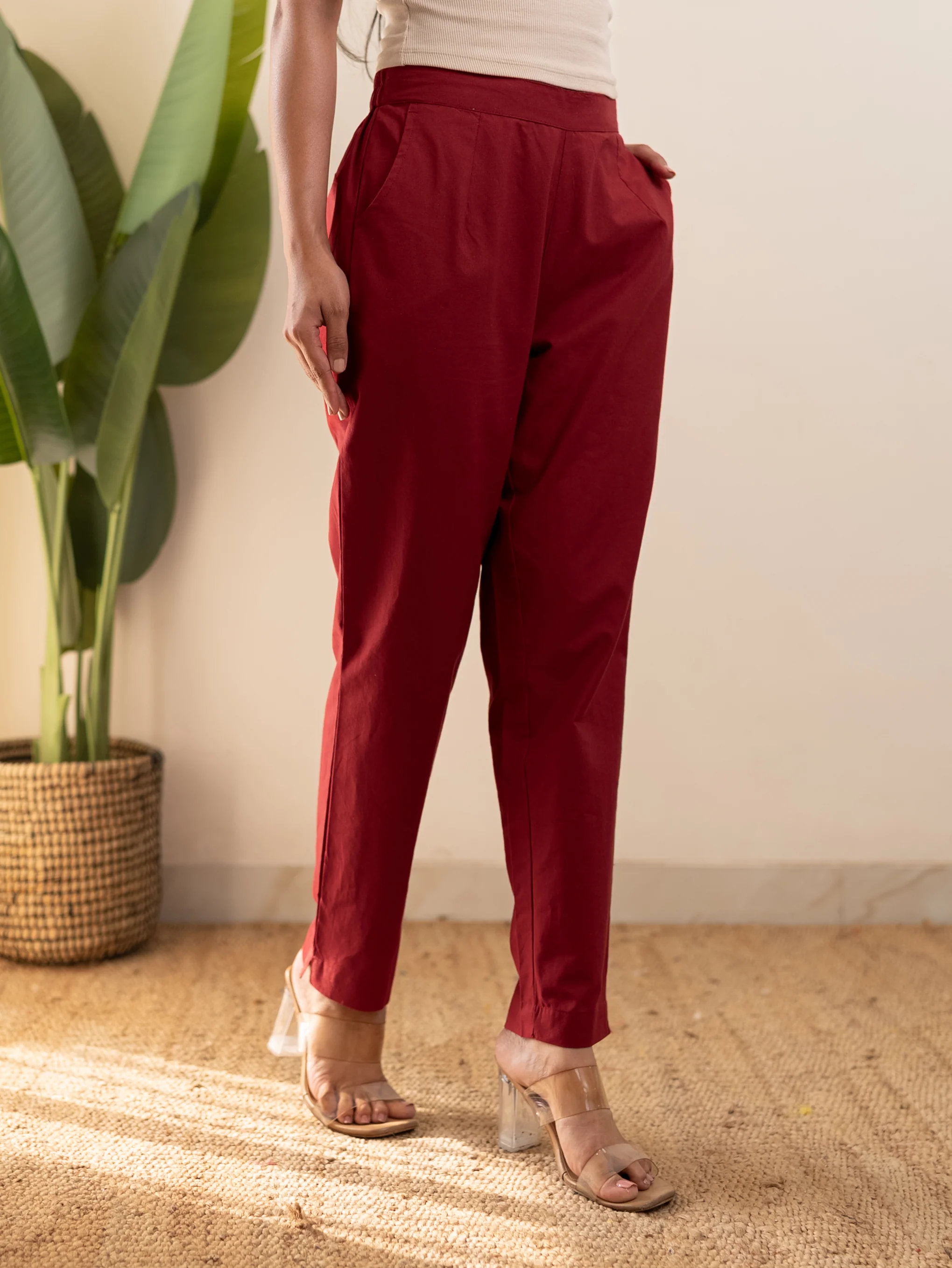 All-Day Cotton Straight Pant for Women-Maroon - Image 8