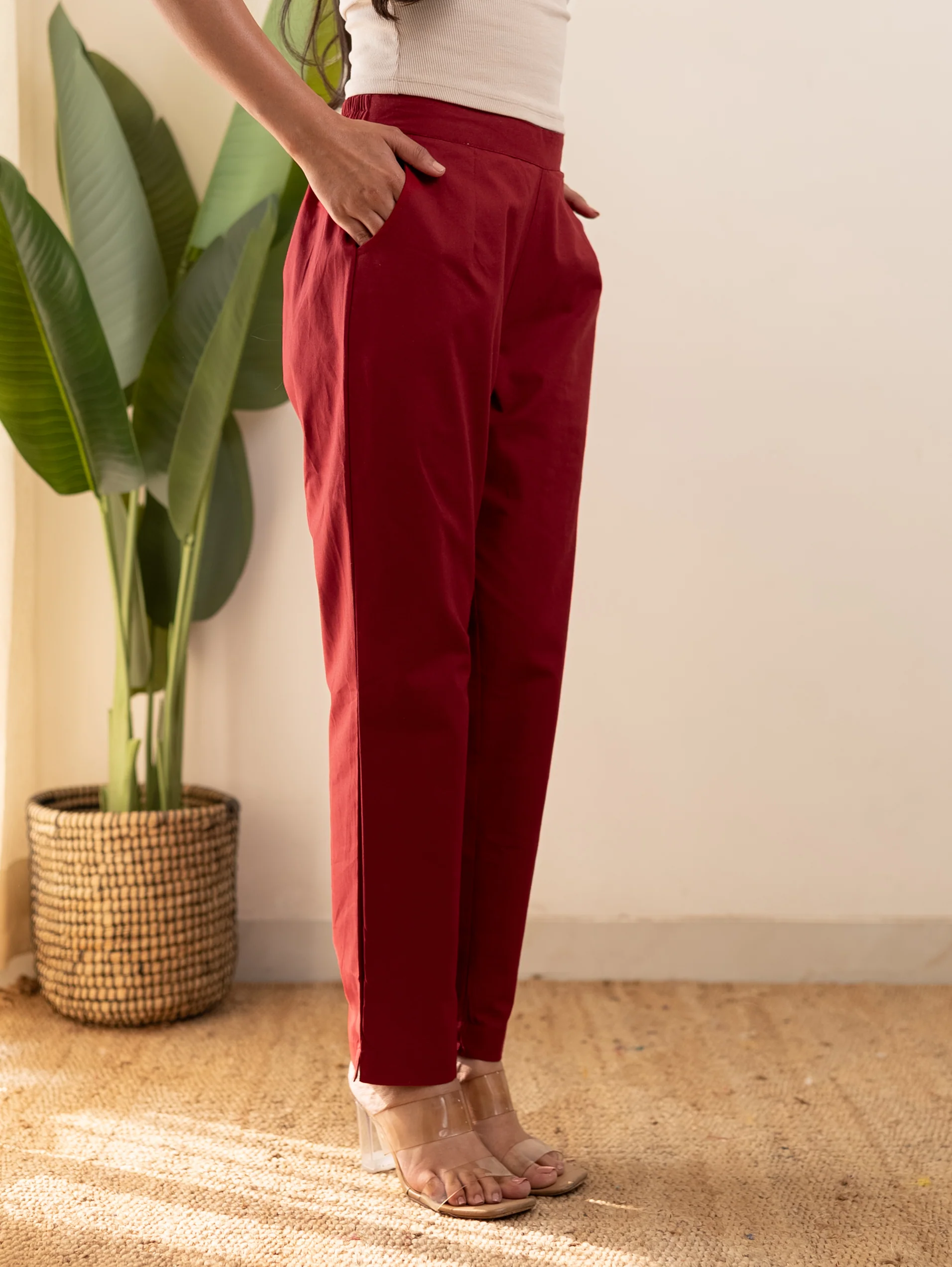 All-Day Cotton Straight Pant for Women-Maroon - Image 9