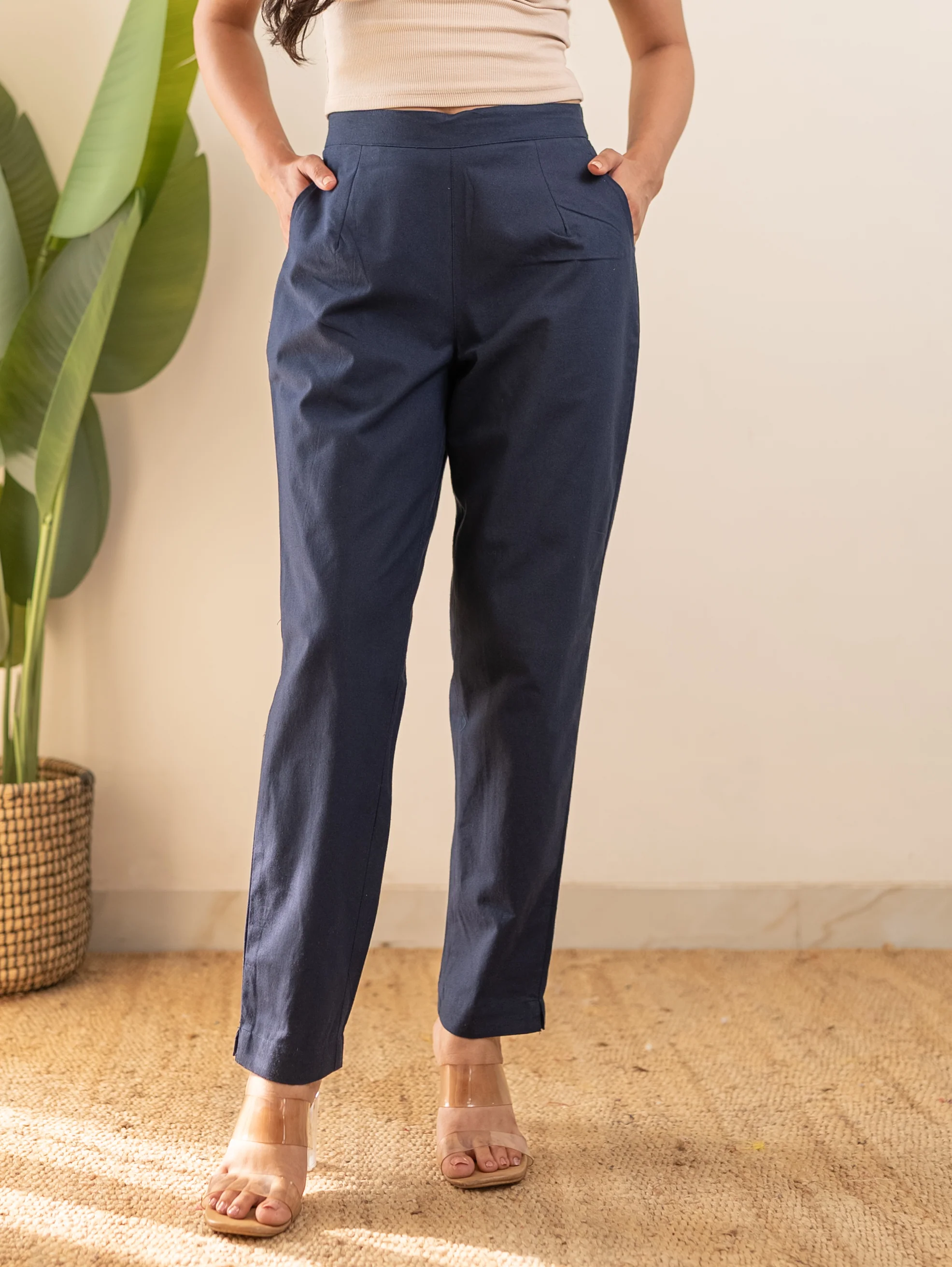 All-Day Cotton Straight Pant for Women-Navy Blue - Image 10