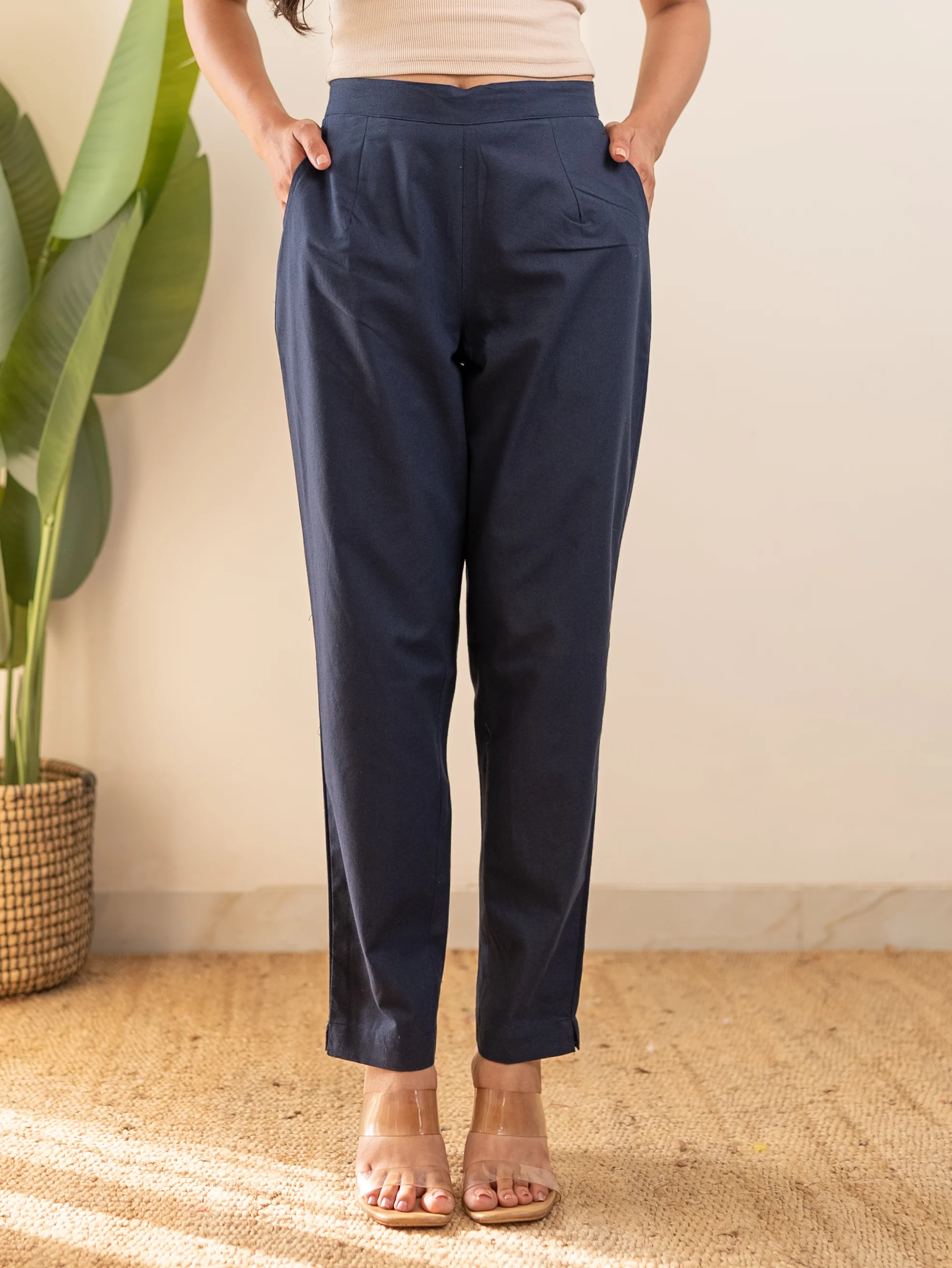 All-Day Cotton Straight Pant for Women-Navy Blue - Image 14