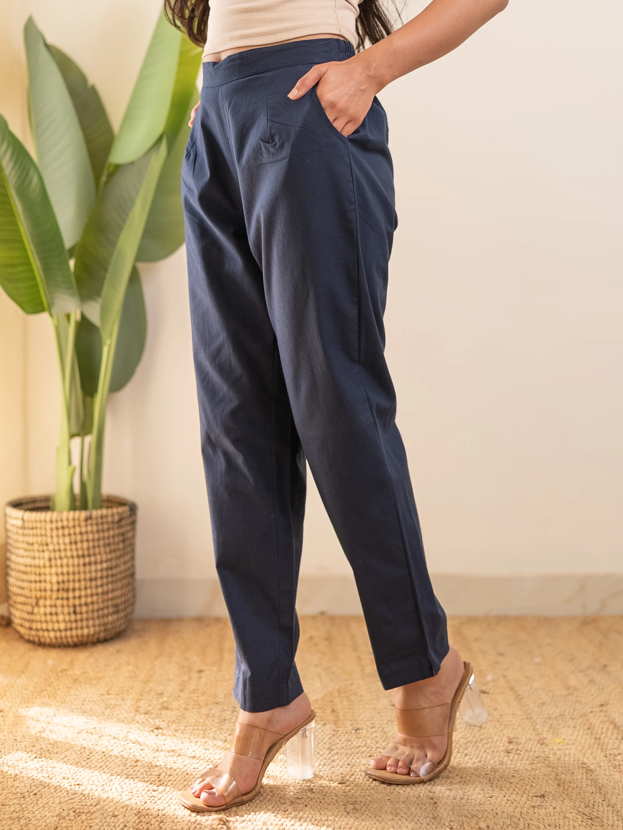 All-Day Cotton Straight Pant for Women-Navy Blue - Image 16