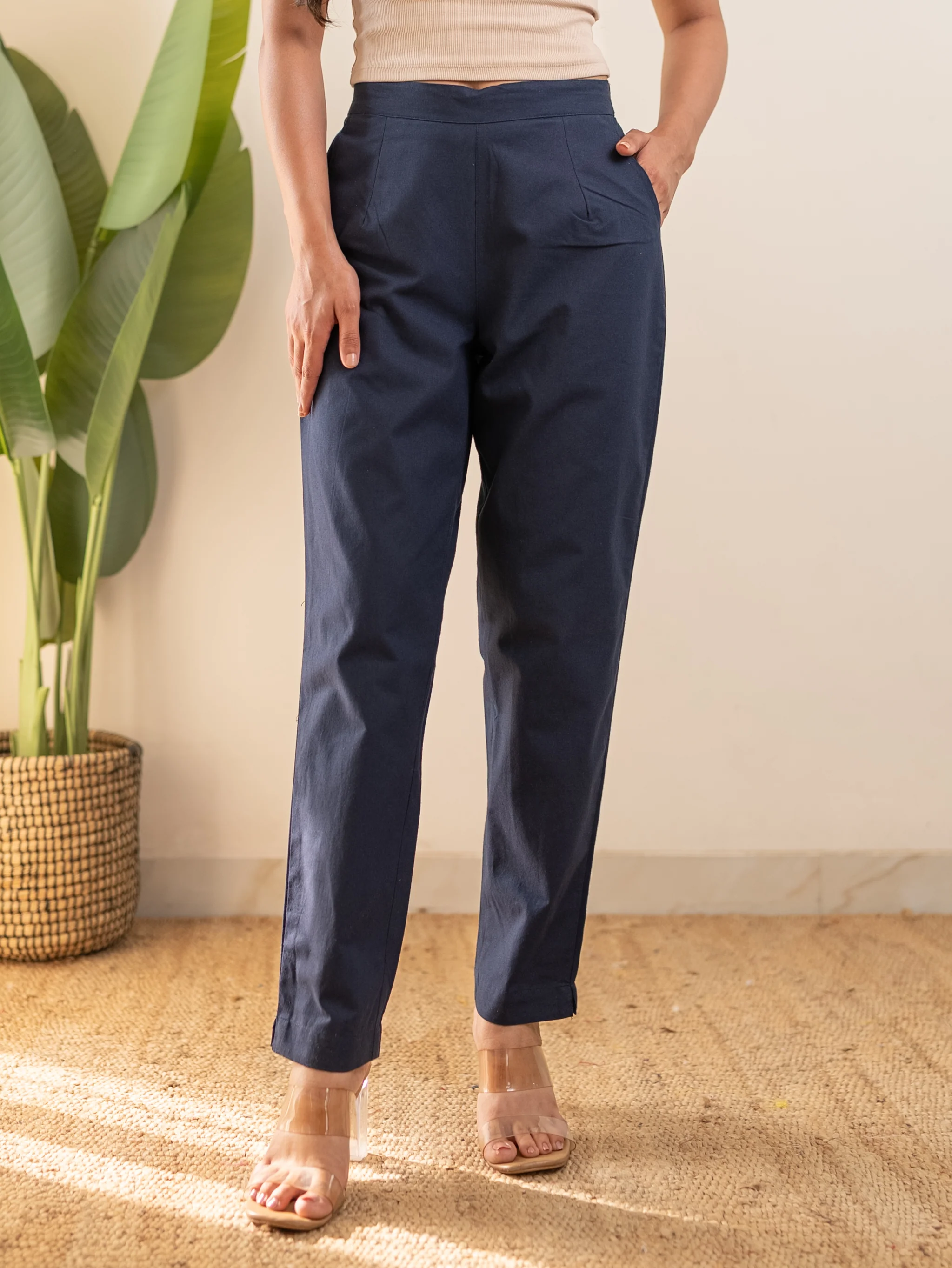 All-Day Cotton Straight Pant for Women-Navy Blue - Image 3