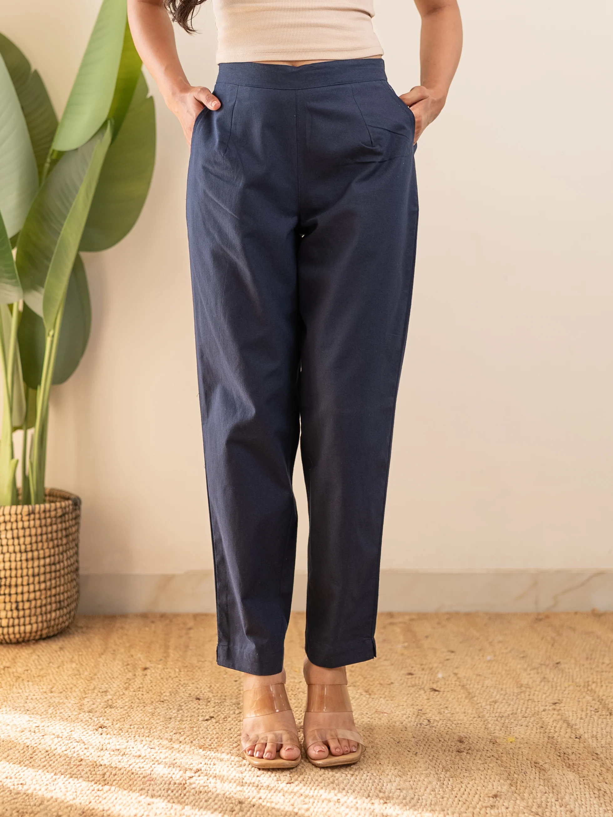 All-Day Cotton Straight Pant for Women-Navy Blue - Image 4