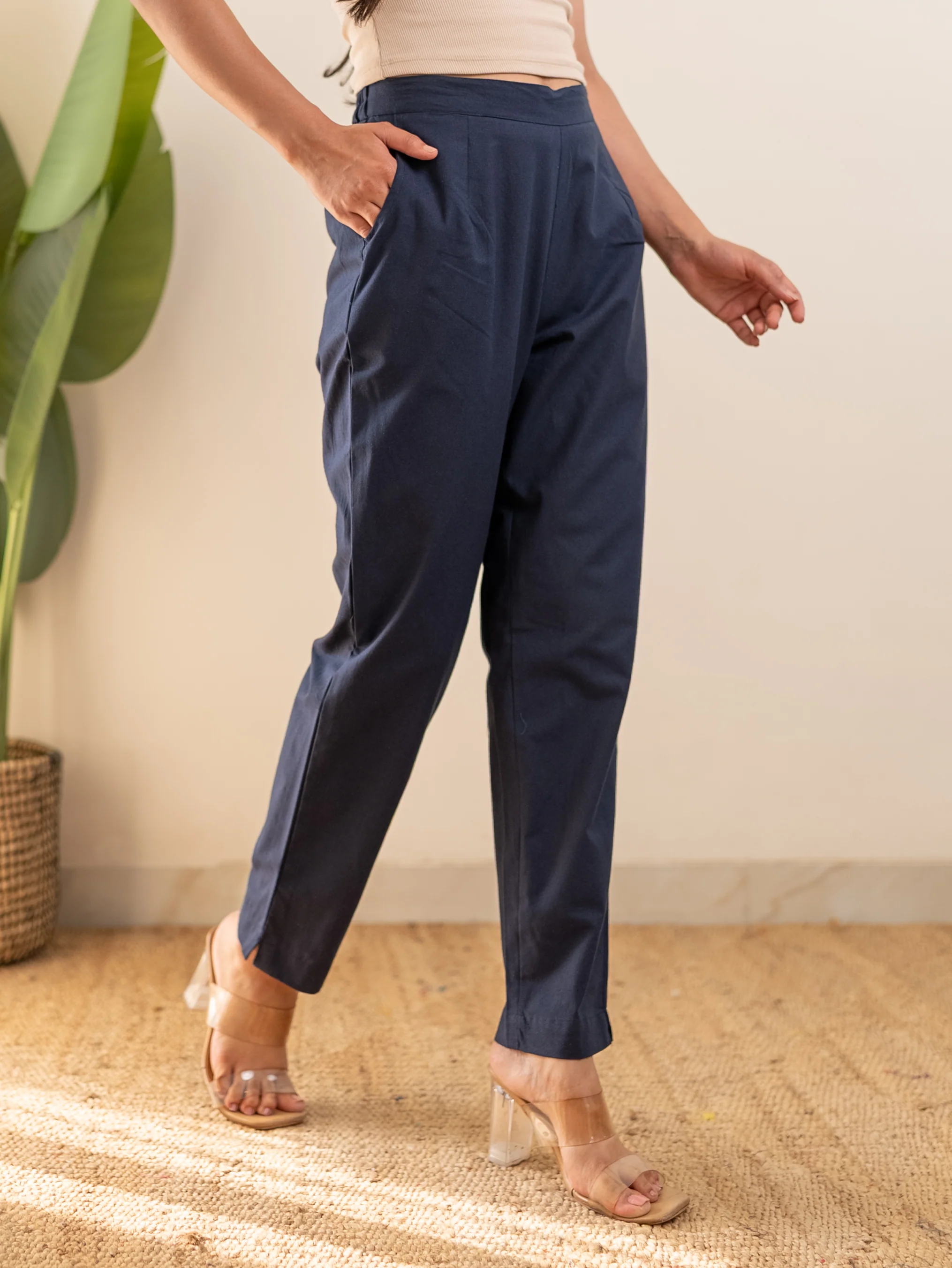 All-Day Cotton Straight Pant for Women-Navy Blue - Image 5