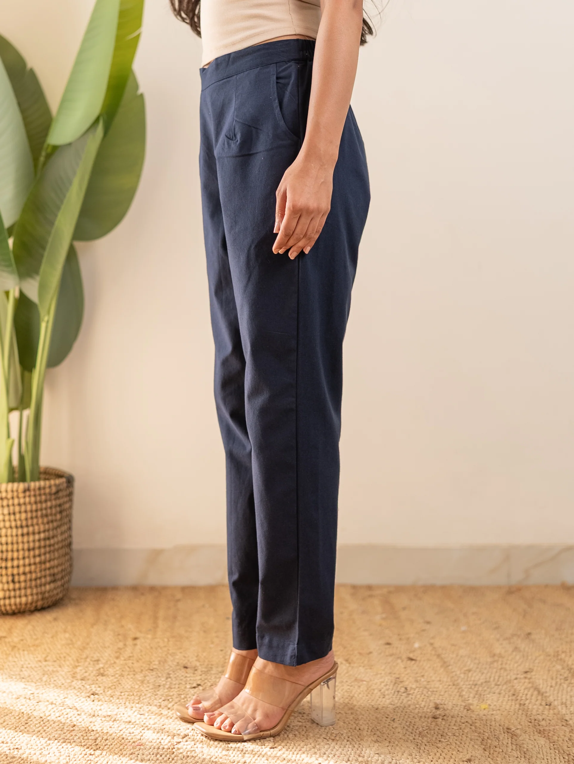 All-Day Cotton Straight Pant for Women-Navy Blue - Image 9