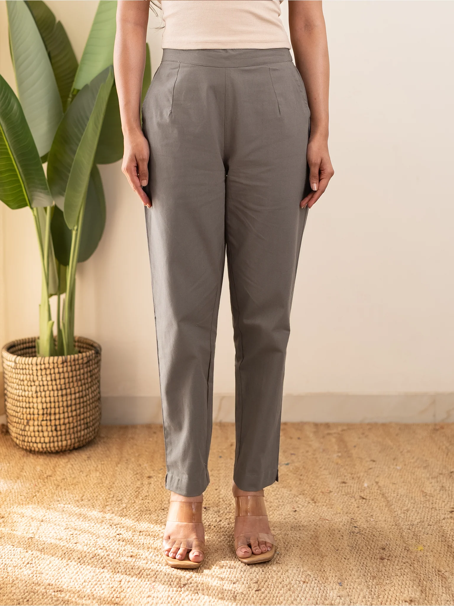 All-Day Cotton Straight Pant for Women-Warm Grey - Image 3