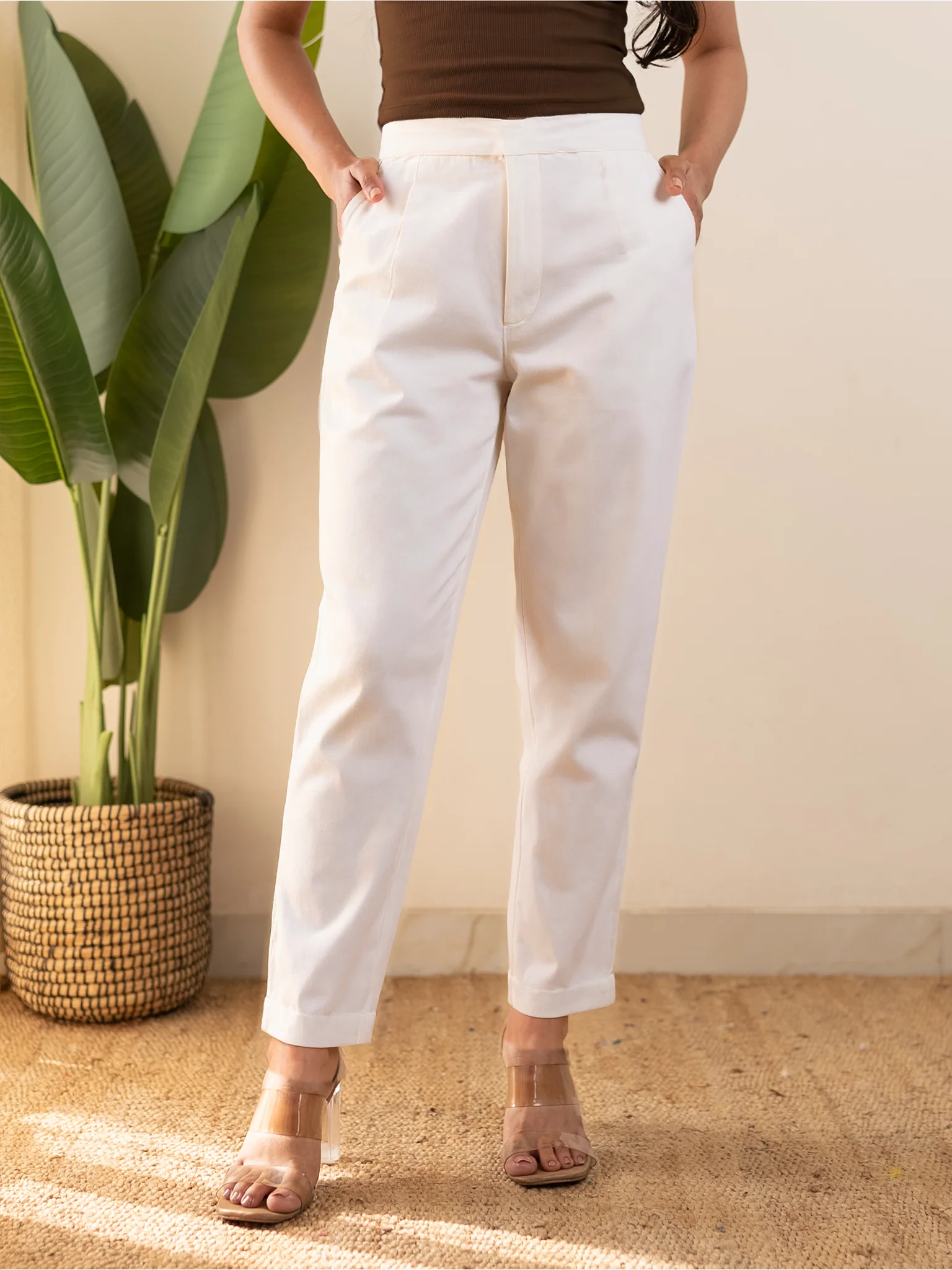 All-Day Cotton Straight Pant for Women-White - Image 3
