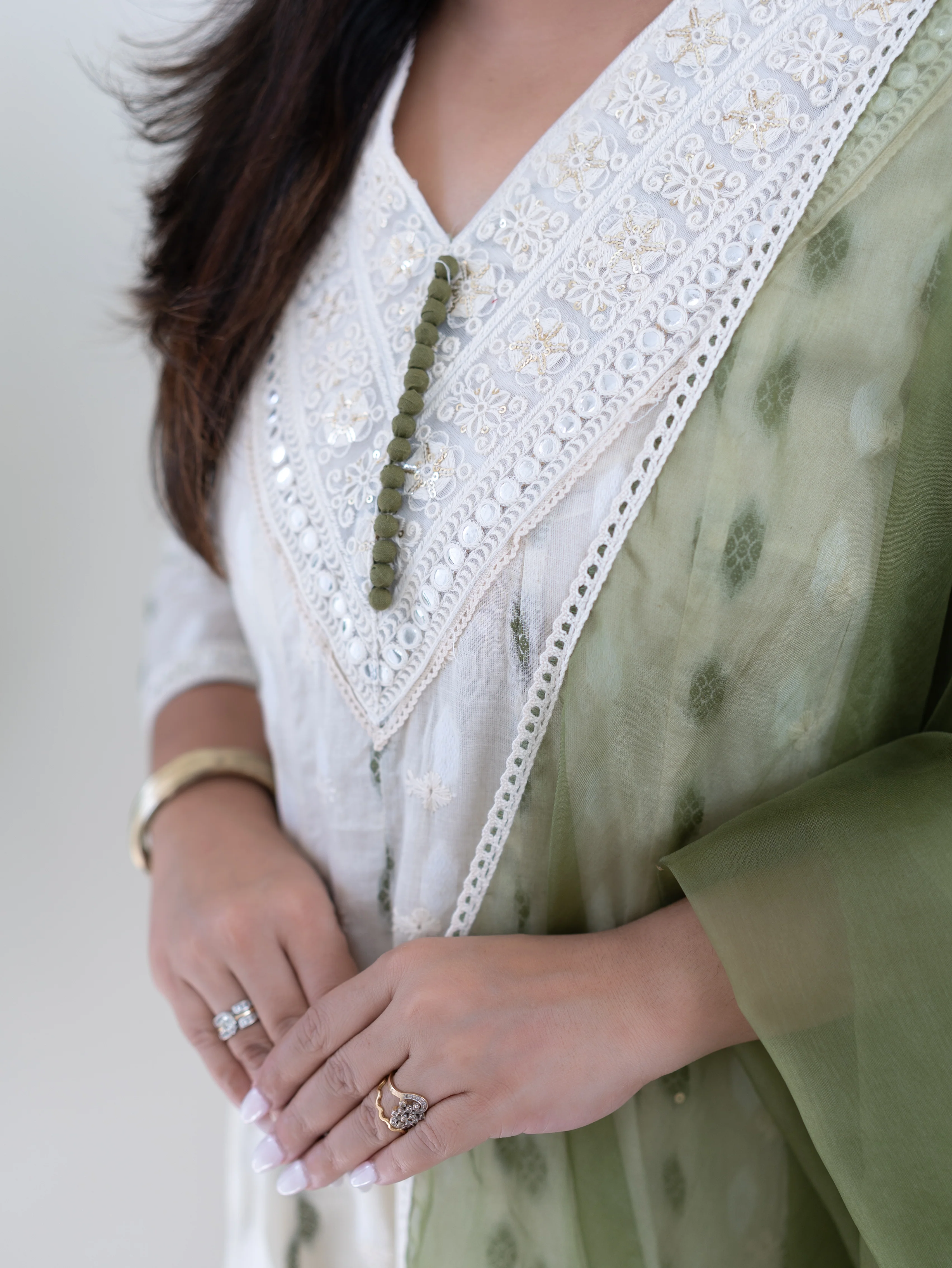 Amaisha Green Cotton Embroidered Anarkali with Applique Dupatta Set - Image 5